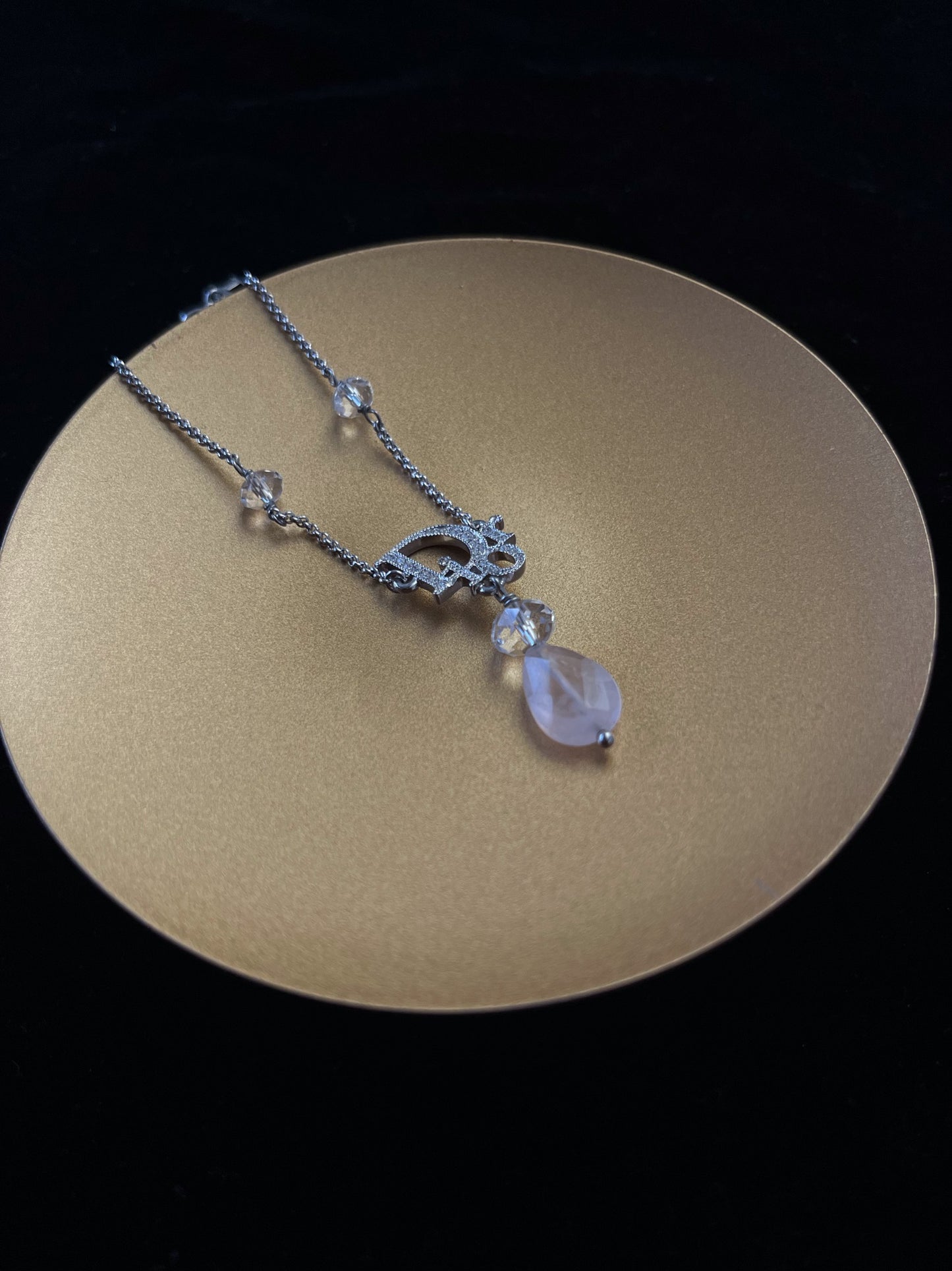 Vintage Dior Pink Chalcedony Crystal Logo Bracelet