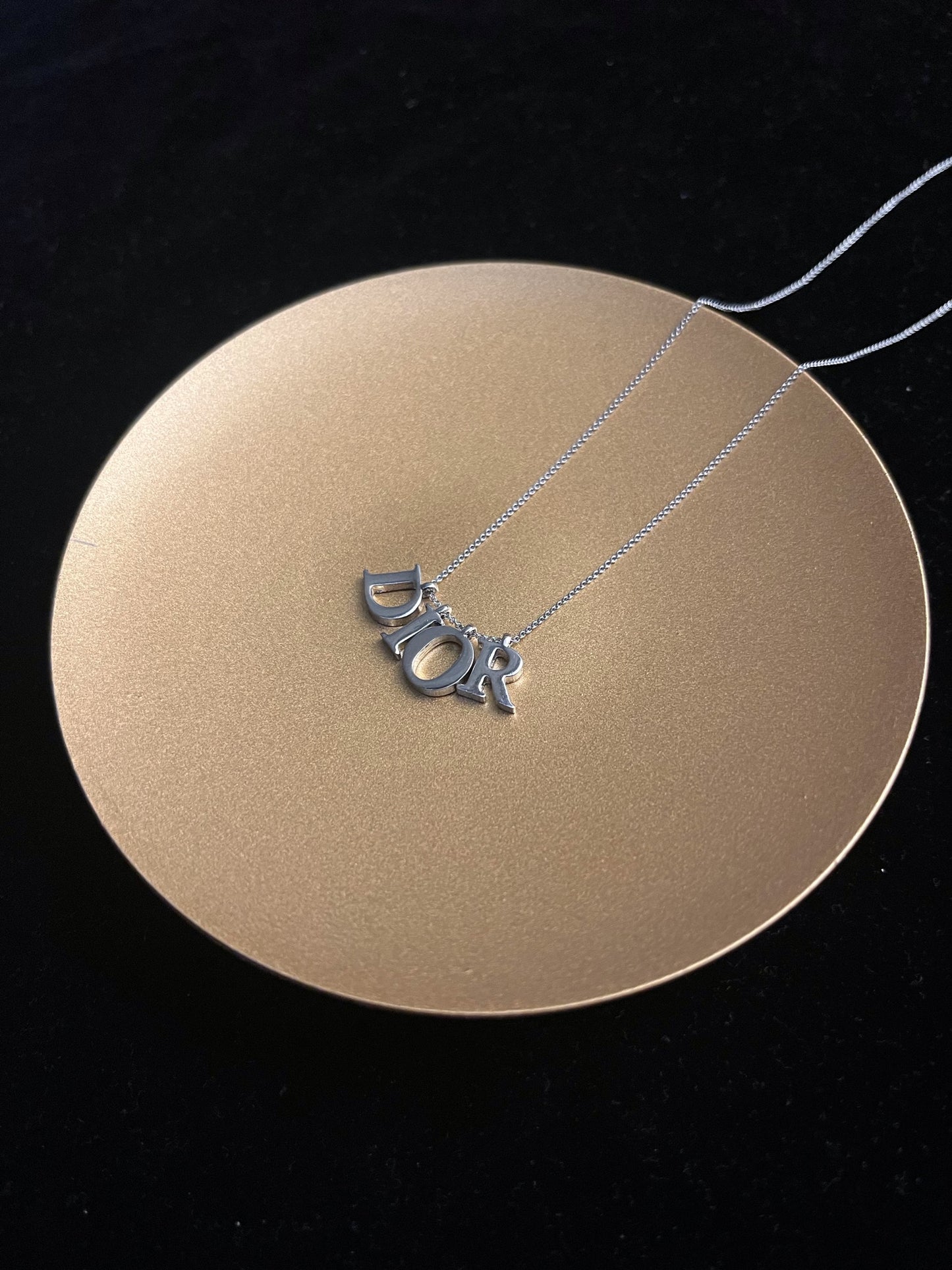 Vintage Dior Silver Logo Letter Pendant Necklace