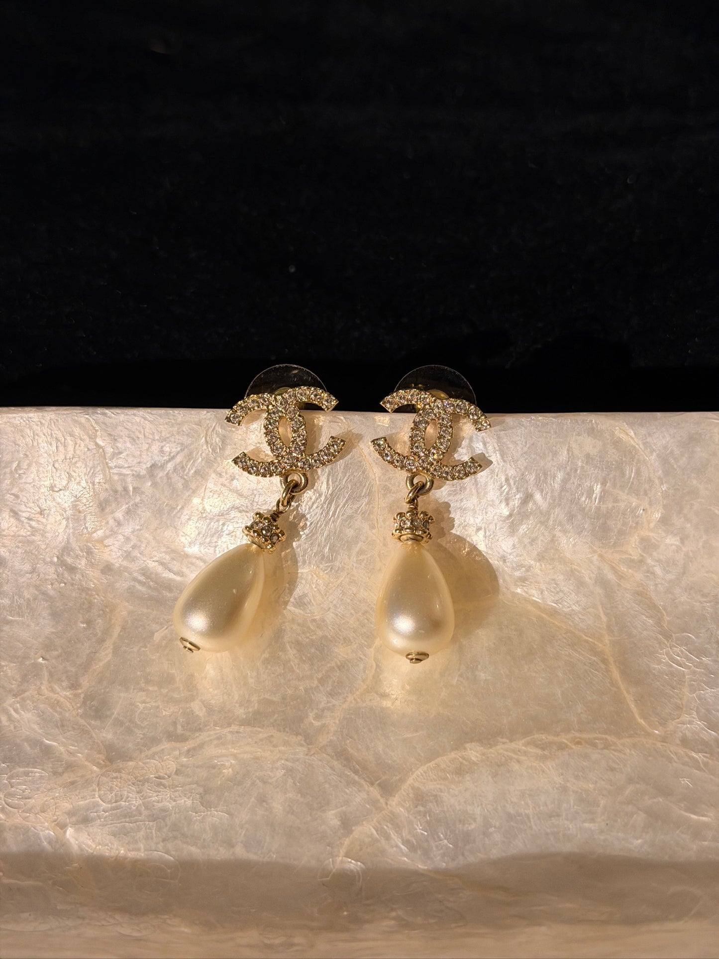 Chanel "Crown Cascade" Métiers d'Art Crystal Pavé CC & Baroque Pearl Drop Pierced Earrings