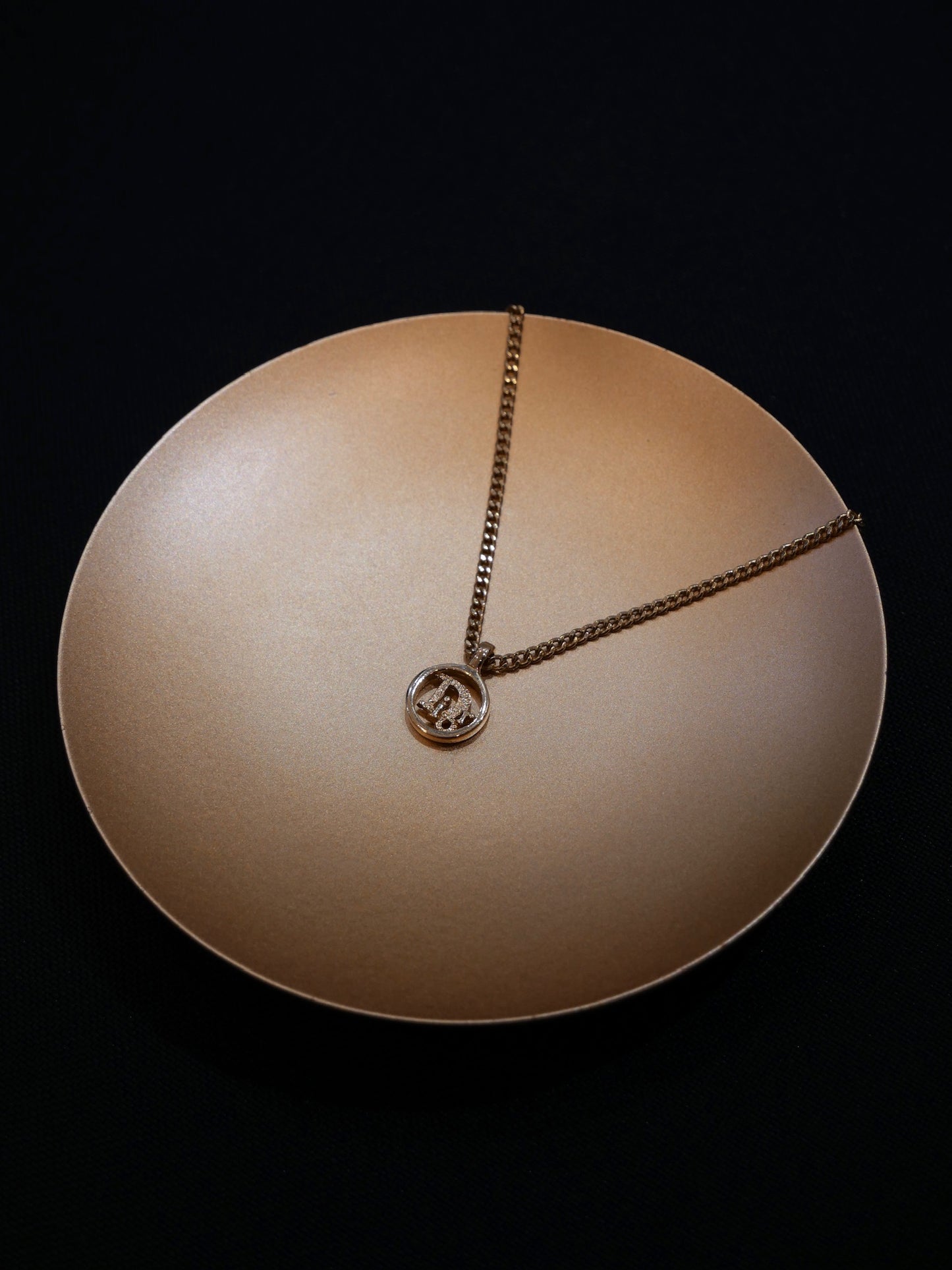 Vintage Dior Gold Logo Round Pendant Necklace