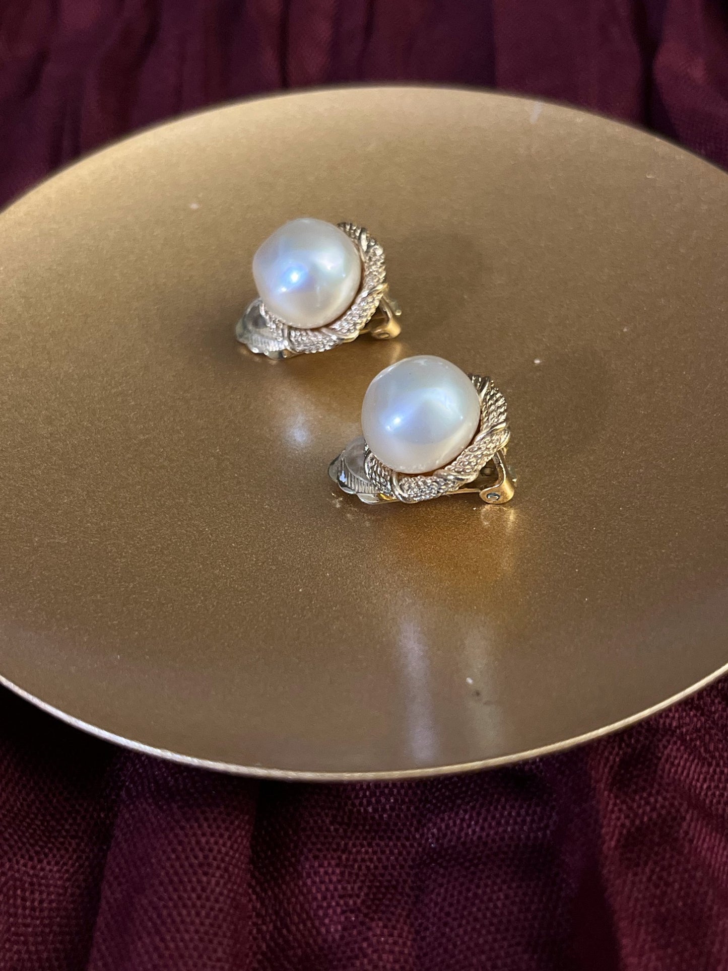 Vintage Dior Twisted Gold-Trim Pearl Clip-On Earrings