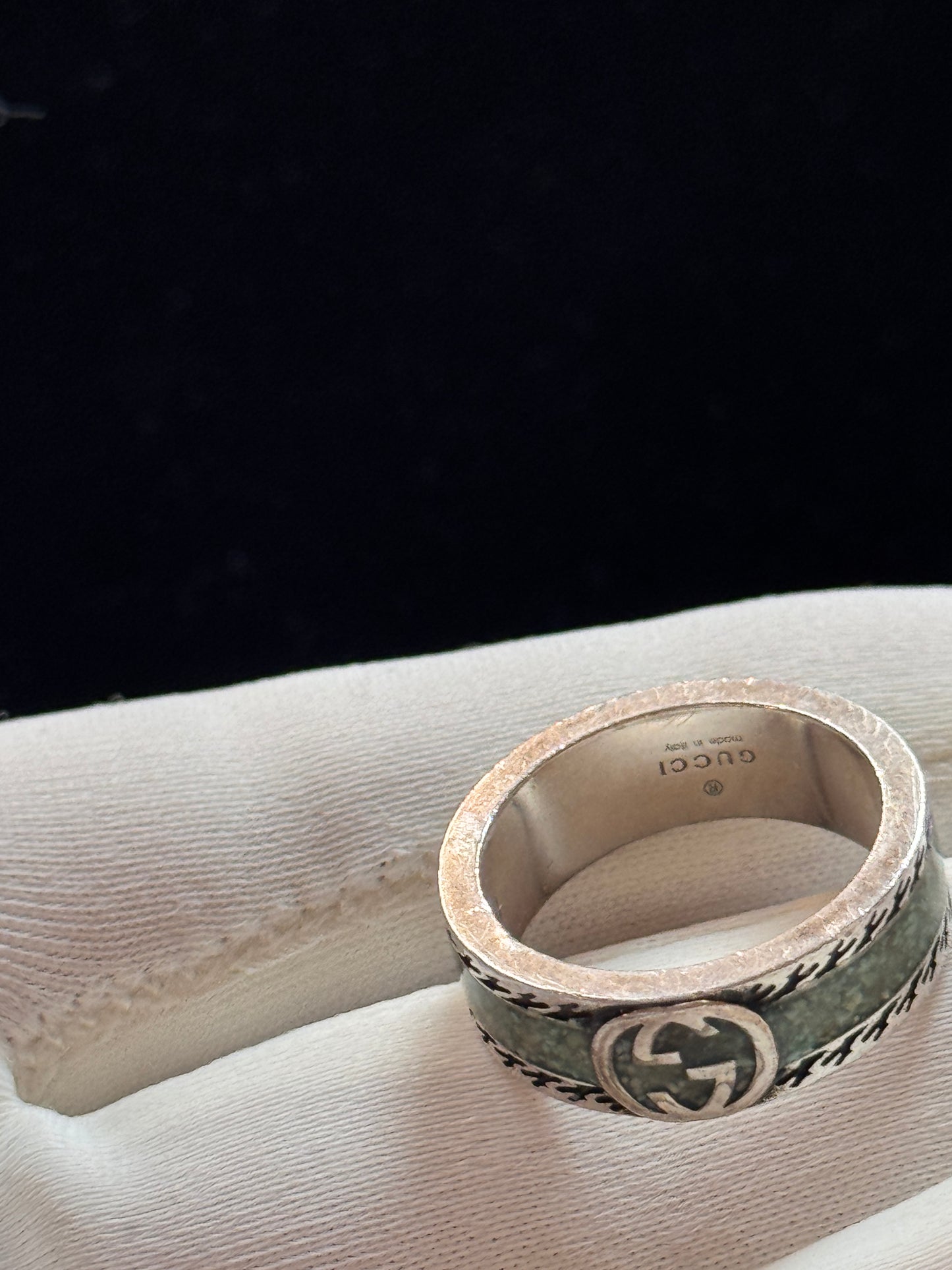 Gucci 2010s "Silver Swarm" Interlocking GG Bee-Engraved Sterling Silver Band Ring