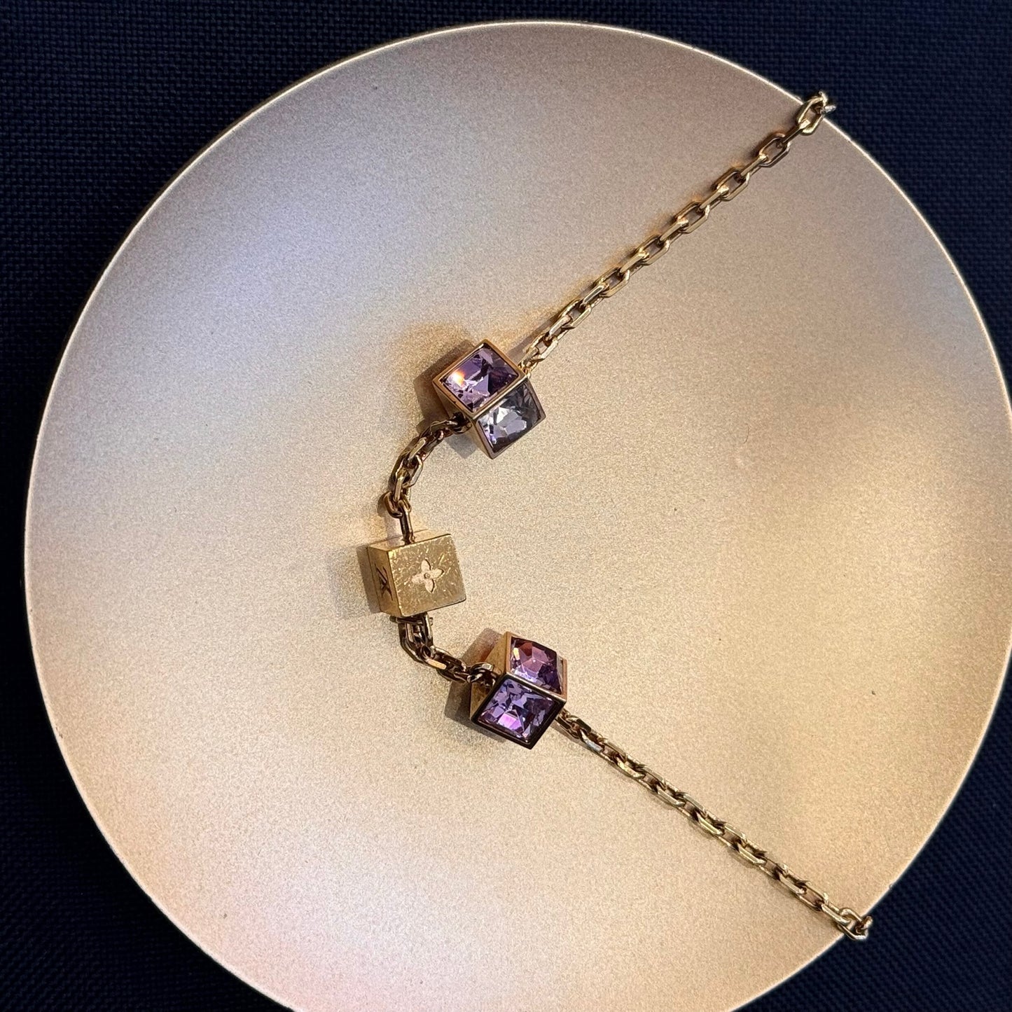 Vintage Louis Vuitton Purple Crystal Two-Tone Adjustable Necklace
