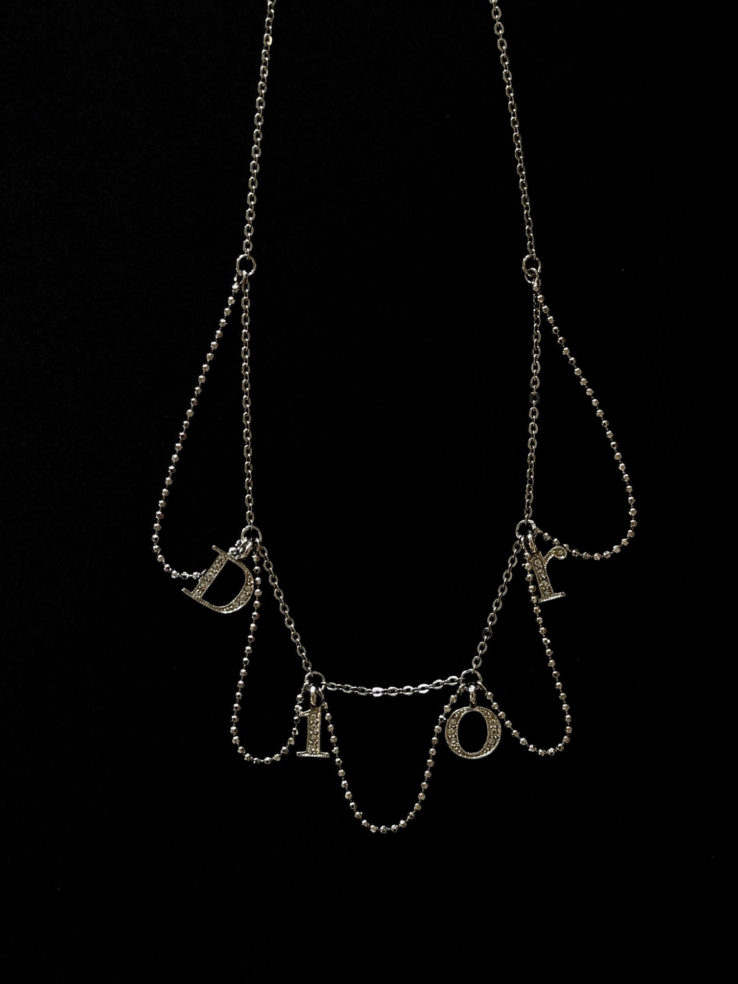 Dior Crystal Logo Multi-Strand Charm Necklace