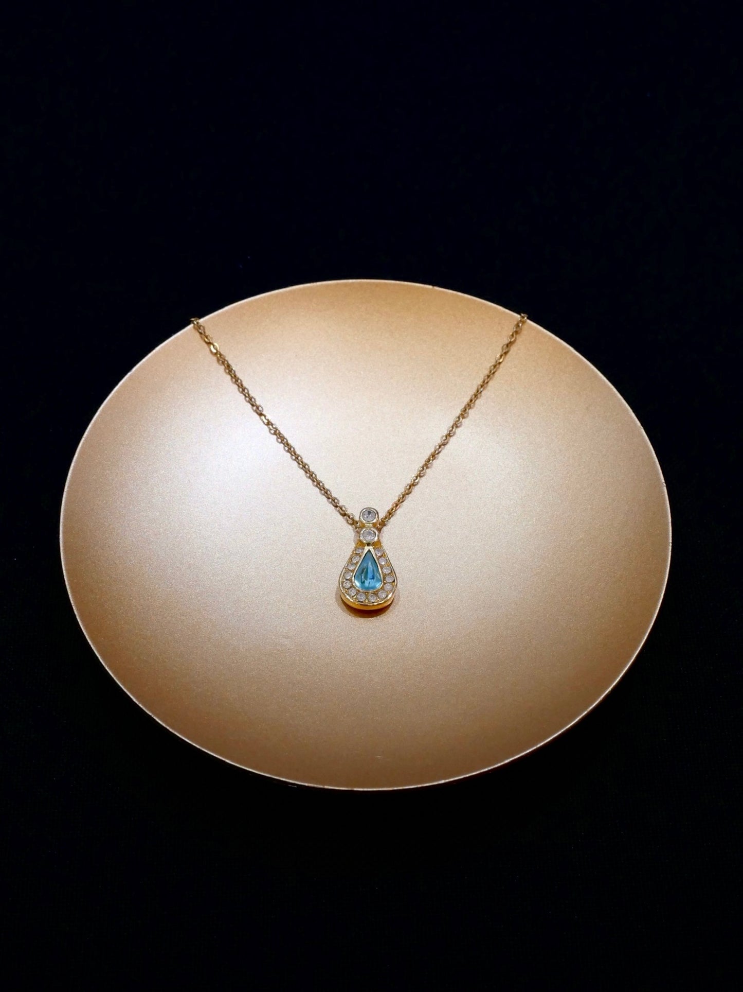 Dior Vintage Blue Teardrop Crystal Pendant Necklace