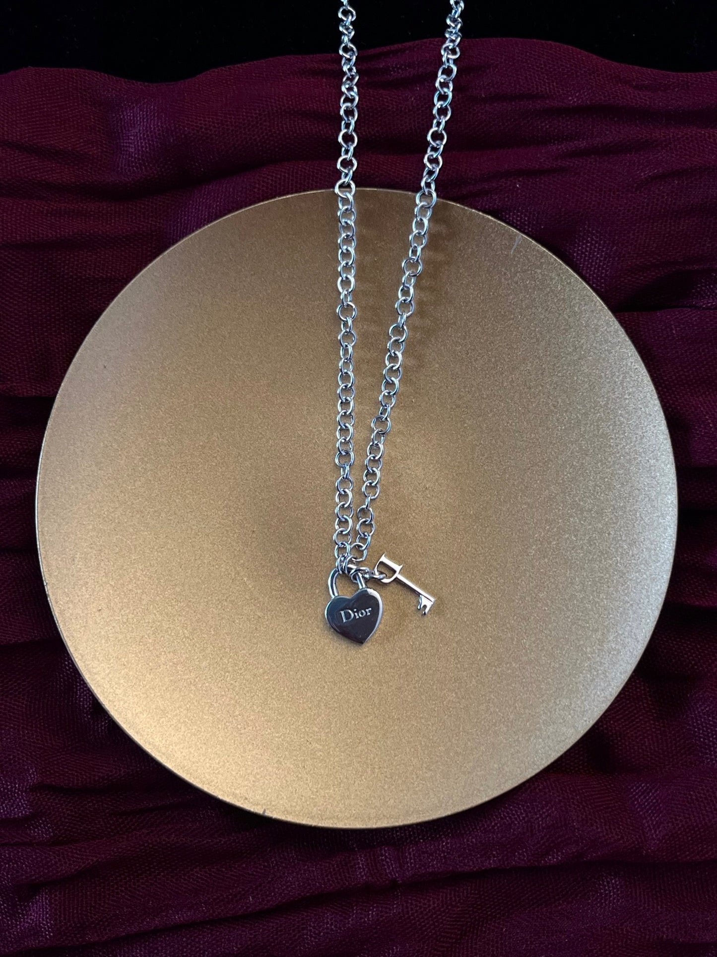 Vintage Dior Silver Heart Lock Necklace