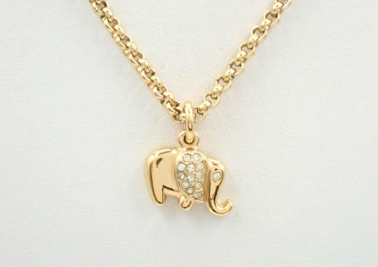 Vintage Dior Full Crystal Gold Elephant Pendant Necklace