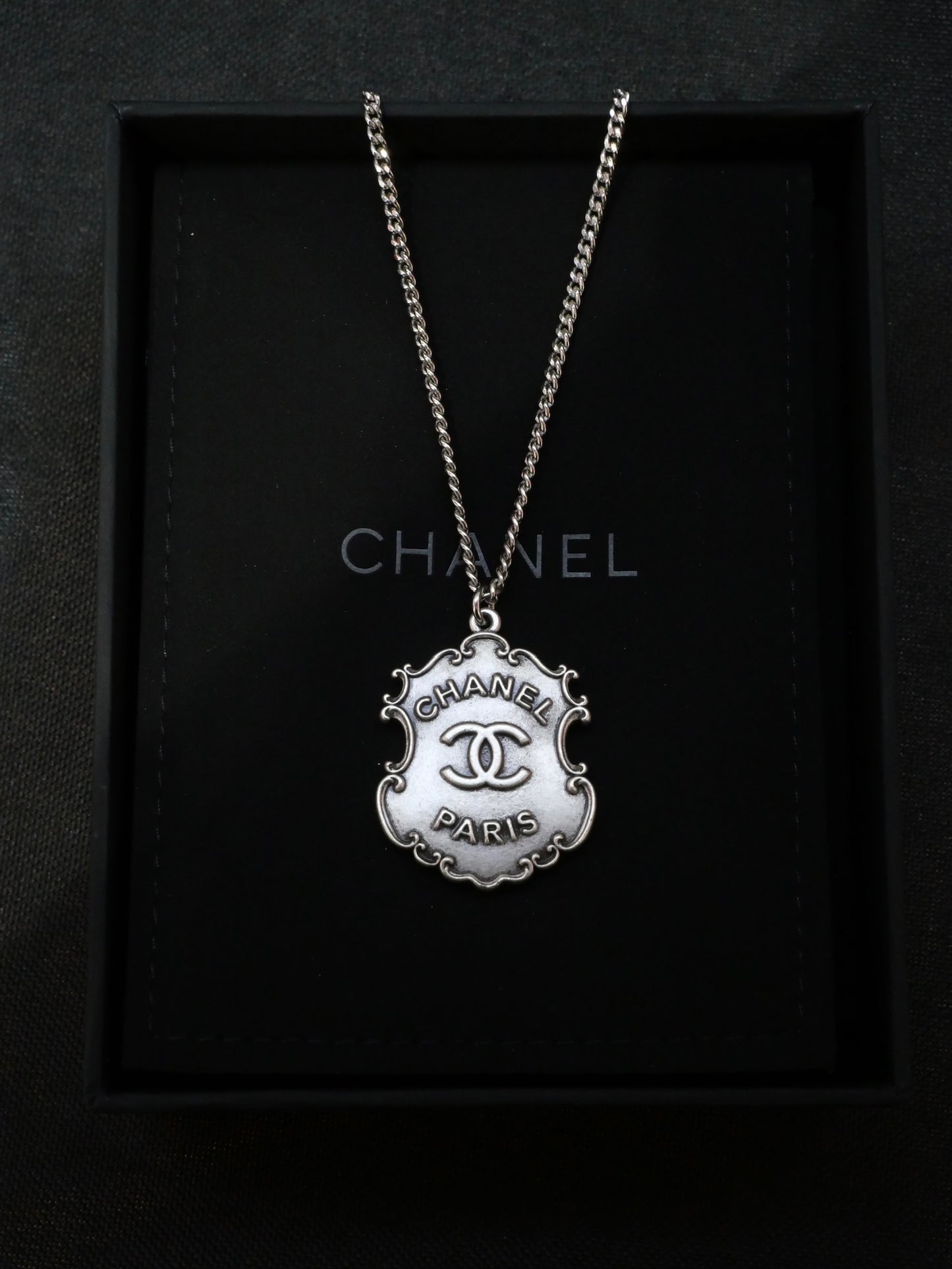 Chanel 2014 Vintage Silver-Tone CC Paris Dallas Medallion Necklace