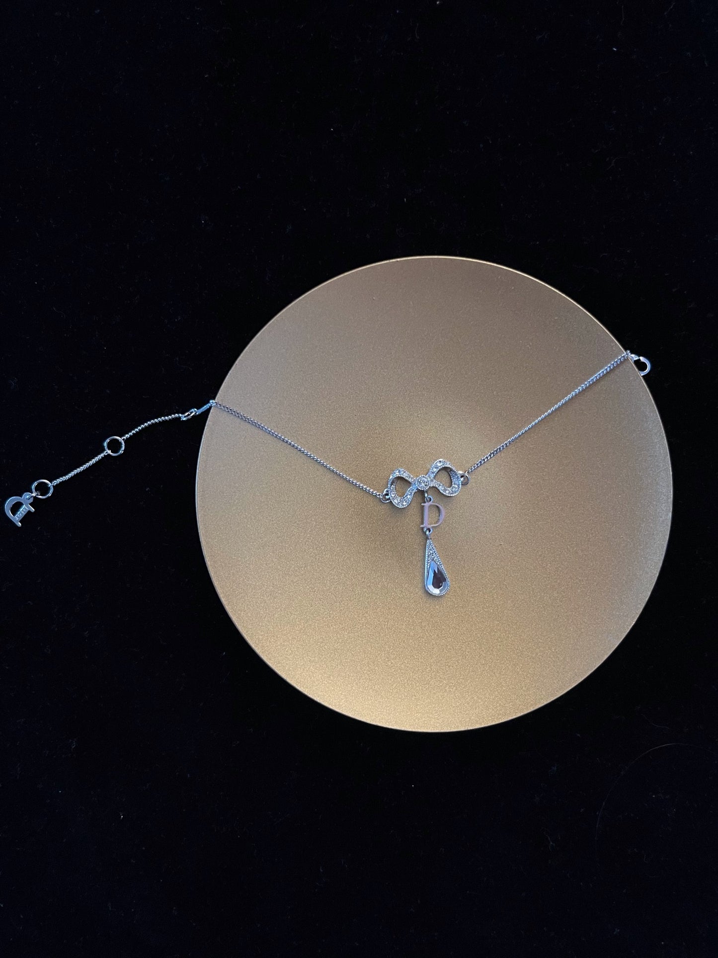 Vintage Dior Crystal Bow Drop Bracelet – Silver Tone