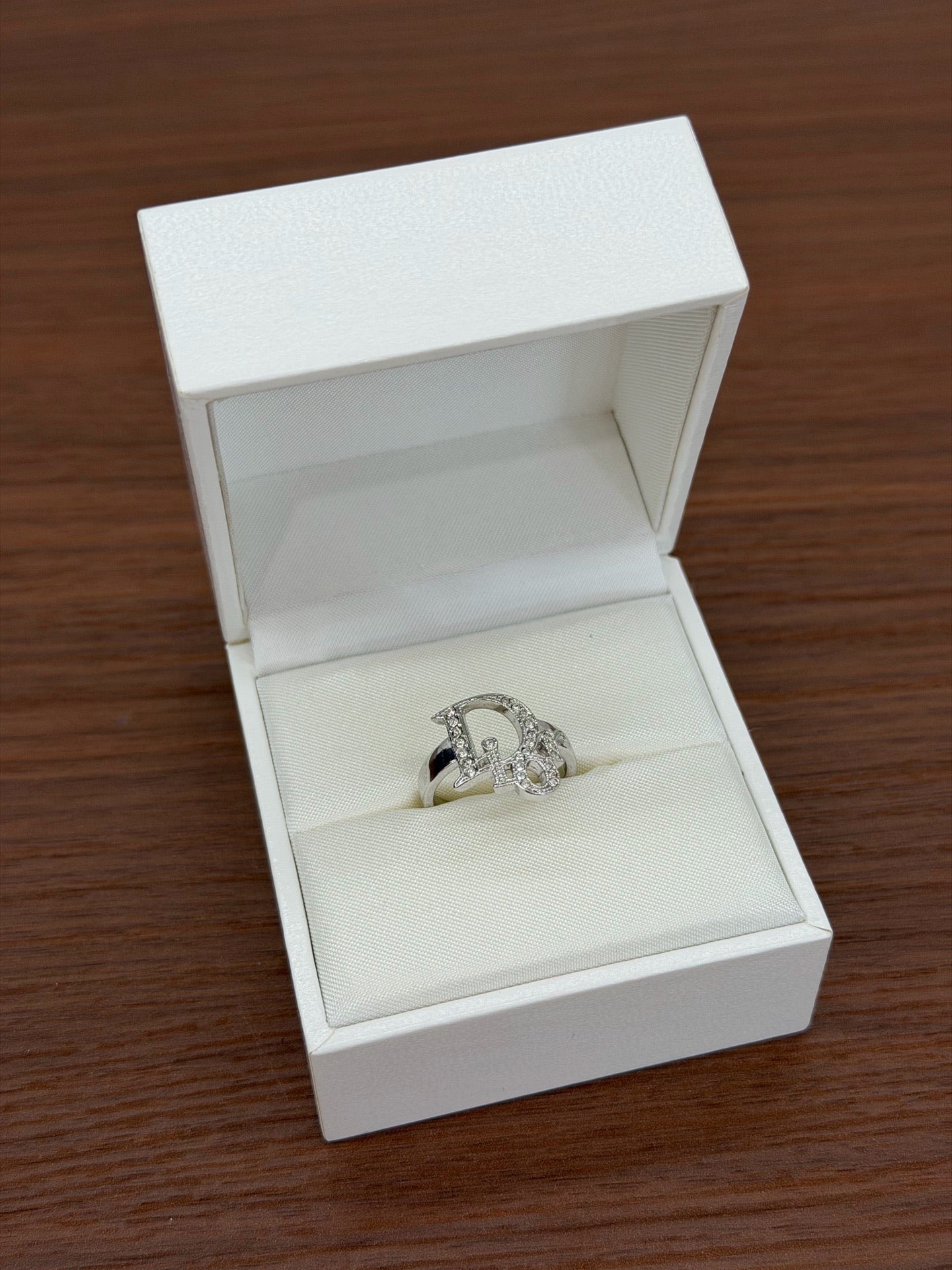 Dior Silver-Tone Rhinestone Logo Ring