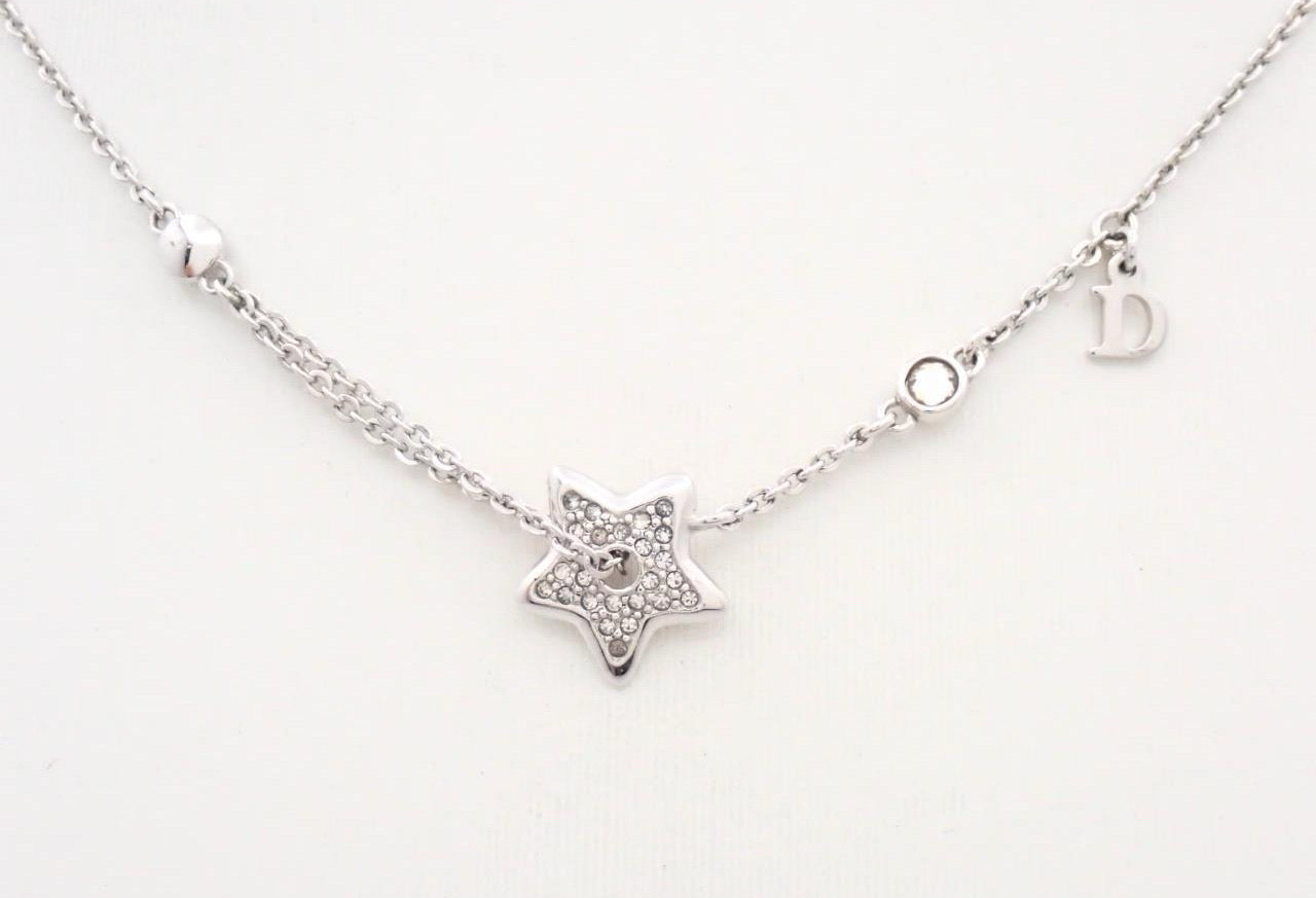 Dior Crystal Star Charm Necklace – Silver Tone