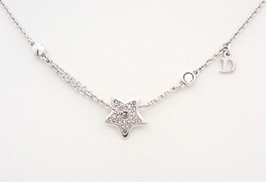 Dior Crystal Star Charm Necklace – Silver Tone