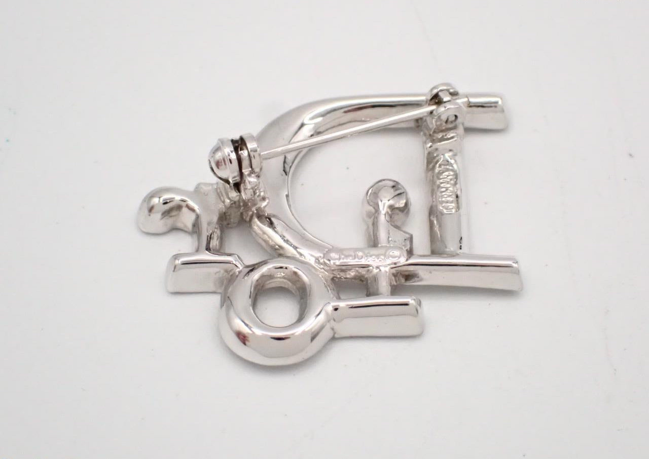 Vintage Dior Silver Crystal Logo Brooch