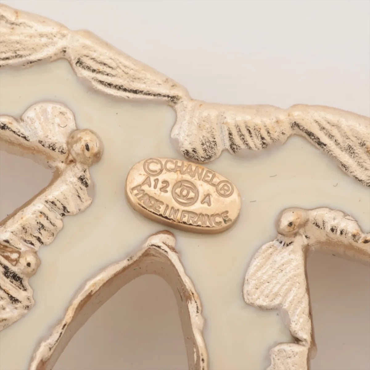 Chanel 2012 Pearl-White Gold-Edged Camellia Brooch