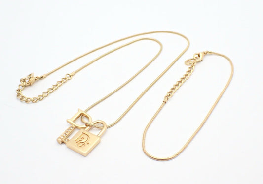 Vintage Dior Full Rhinestone Lock CD Necklace