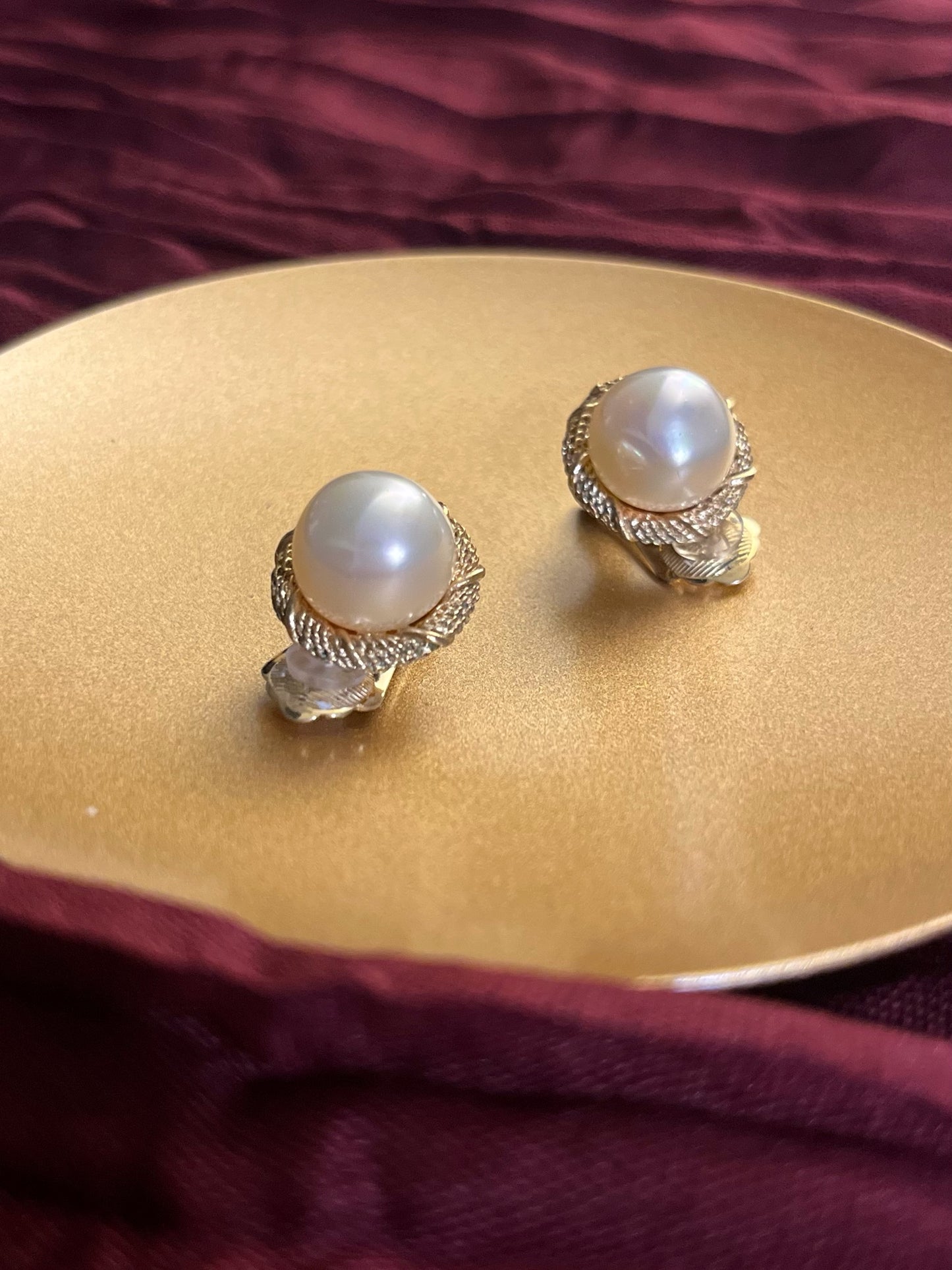 Vintage Dior Twisted Gold-Trim Pearl Clip-On Earrings