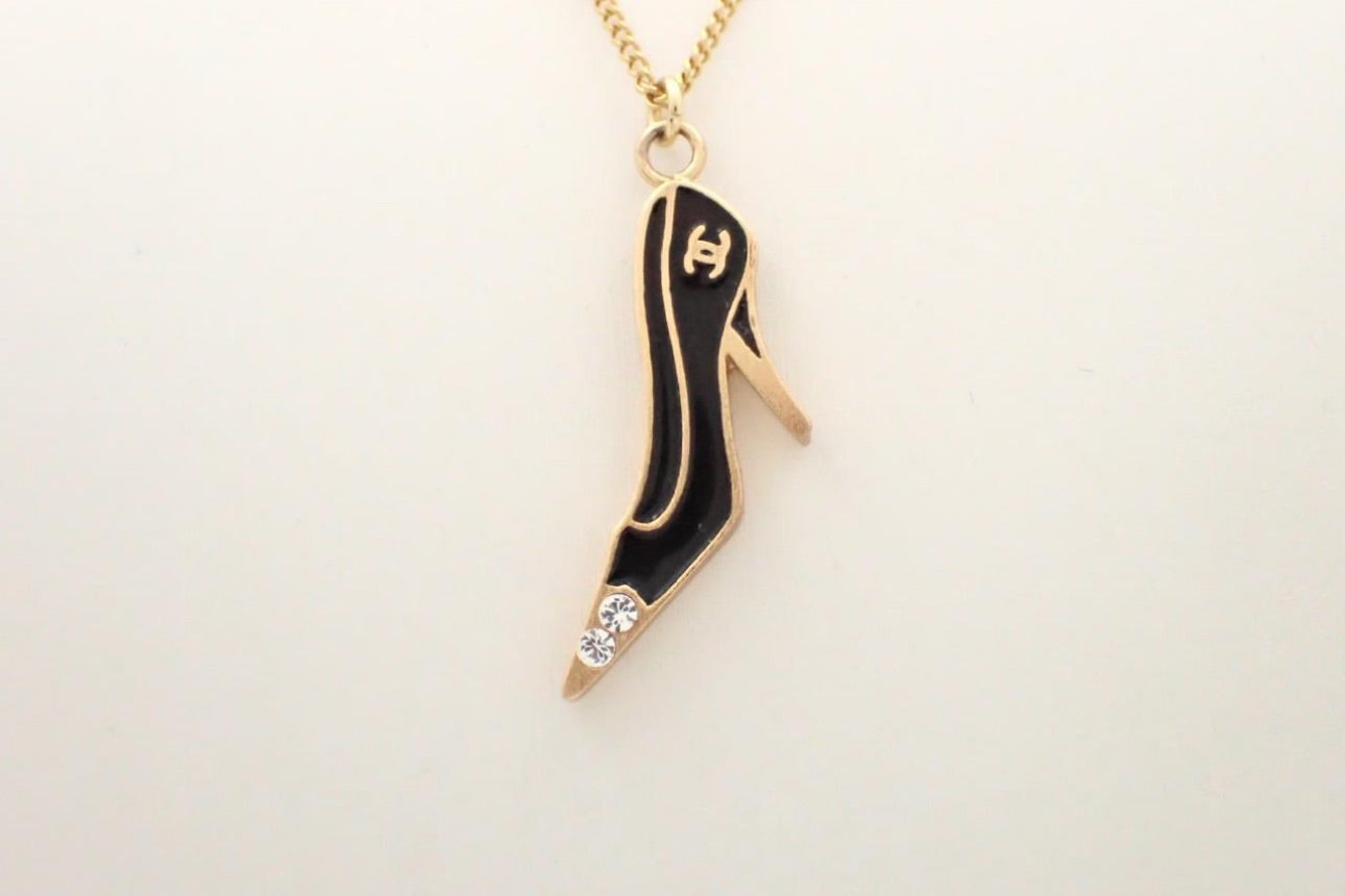 Chanel 2002 Autumn Black Enamel High Heel Pendant Necklace