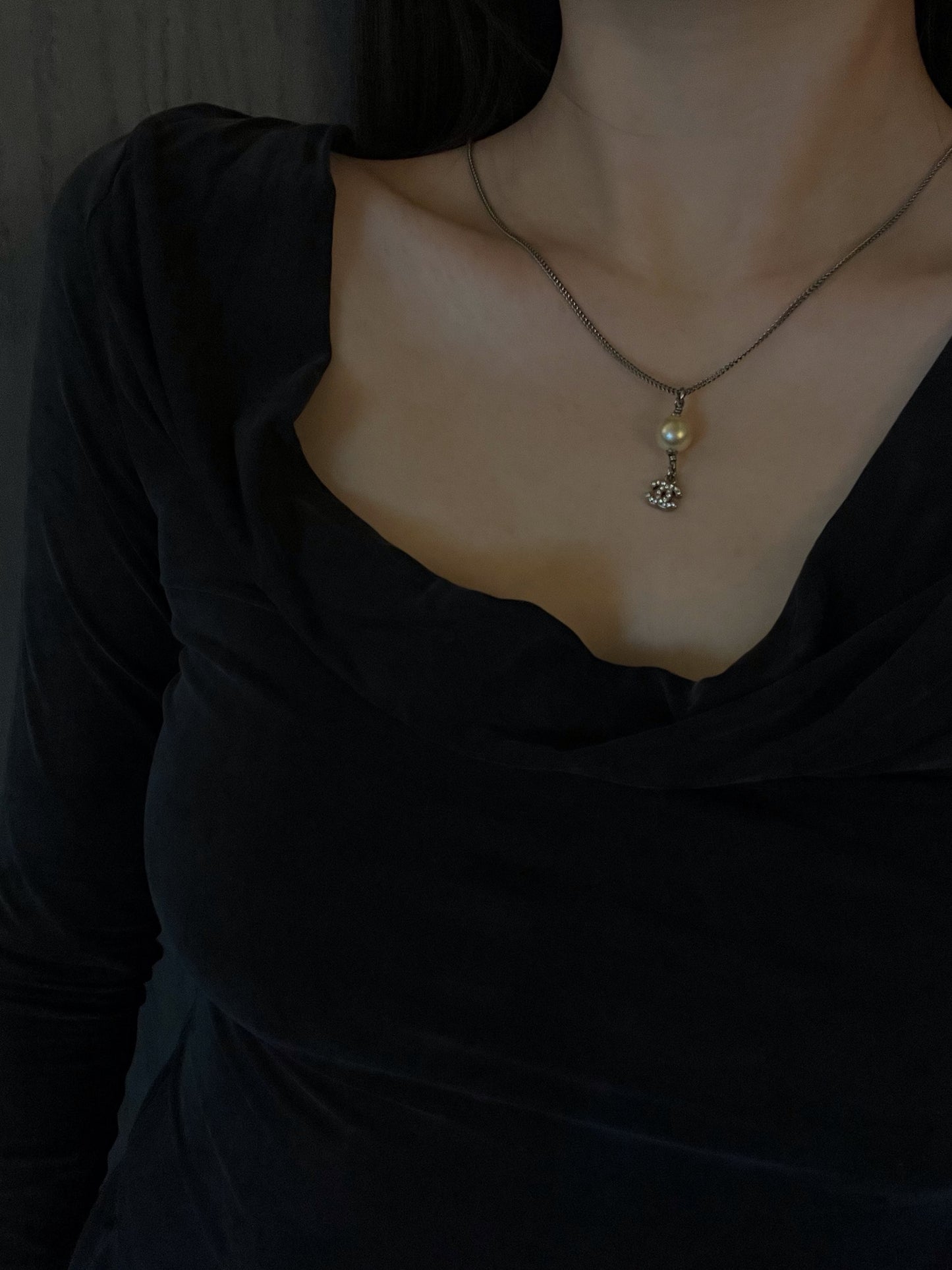 Chanel 2007 Cream Pearl CC Pendant Necklace