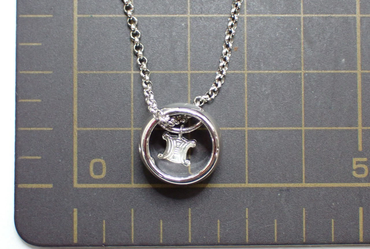 CELINE 925 Sterling Silver Logo Ring Pendant Necklace