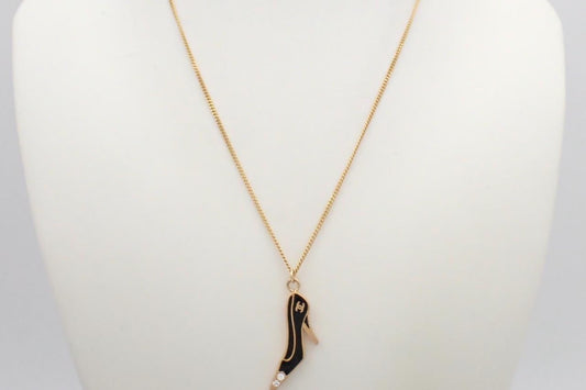 Chanel 2002 Autumn Black Enamel High Heel Pendant Necklace