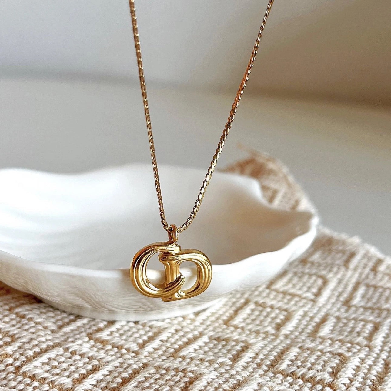 Dior Vintage Gold Interlocking “CD” Pendant Necklace