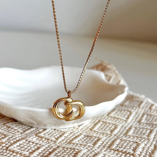 Dior Vintage Gold Interlocking “CD” Pendant Necklace