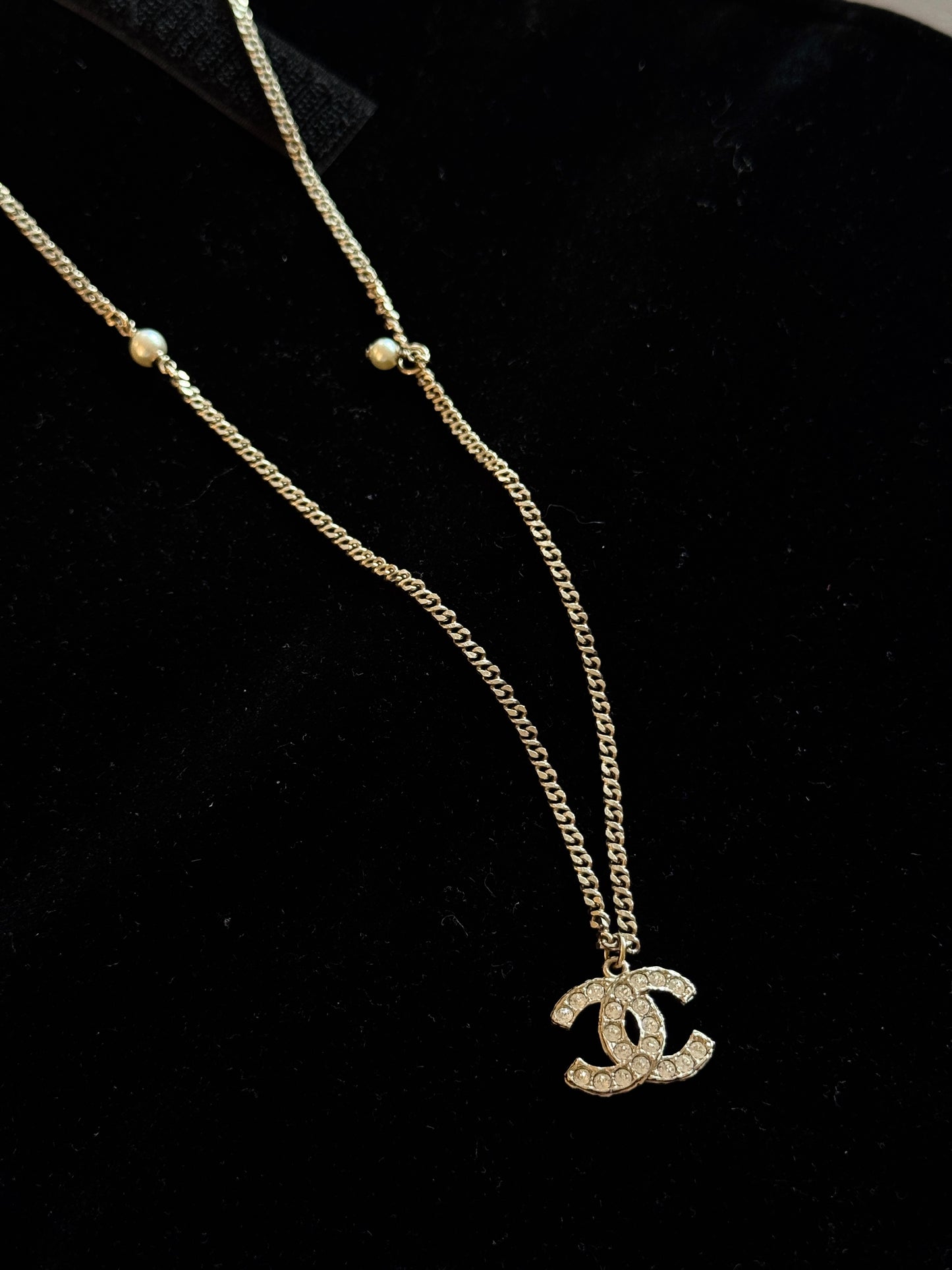 Chanel Gold CC Crystal and Pearls Adjustable Necklace