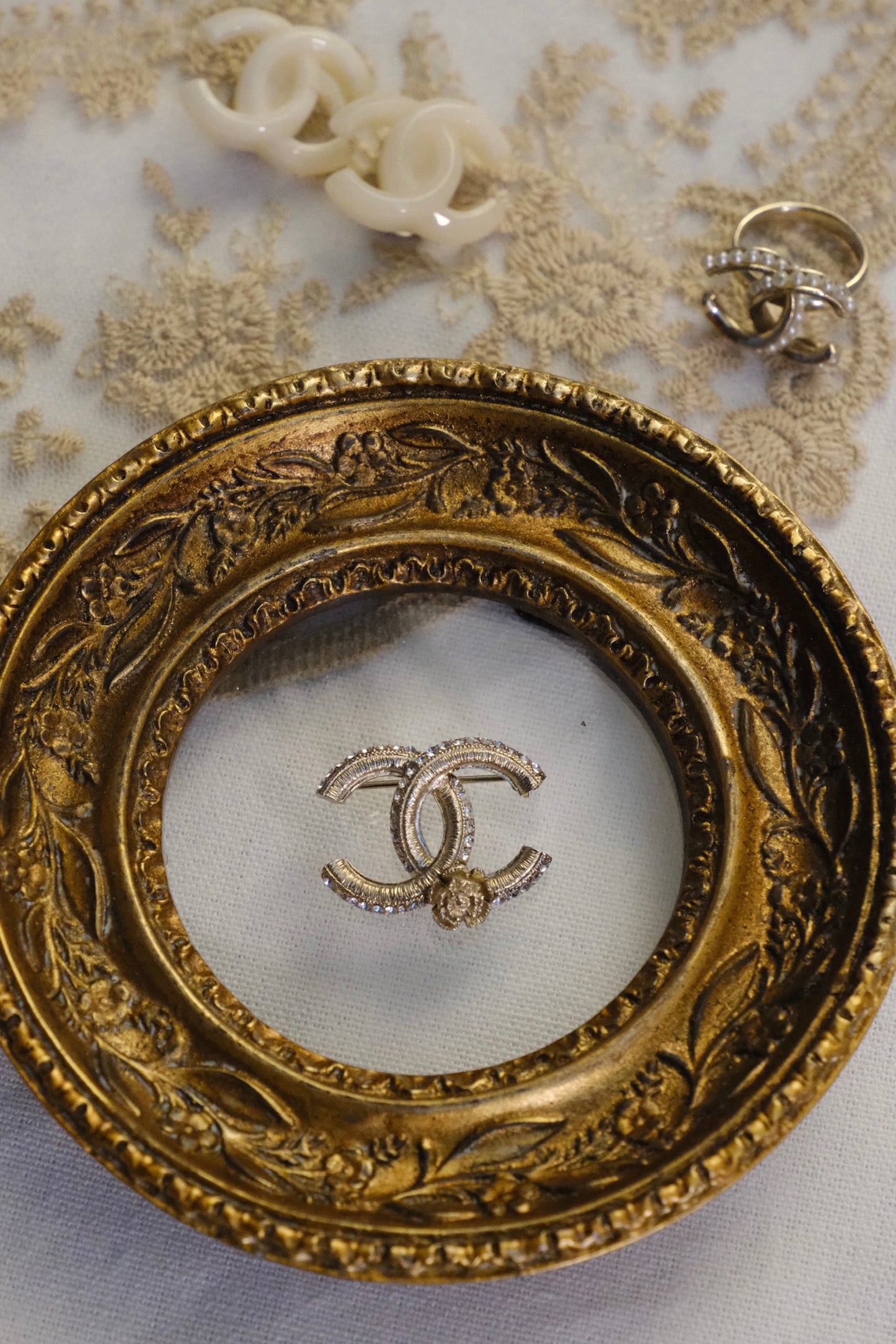 Chanel 2012 Crystal Double CC Camellia Brooch
