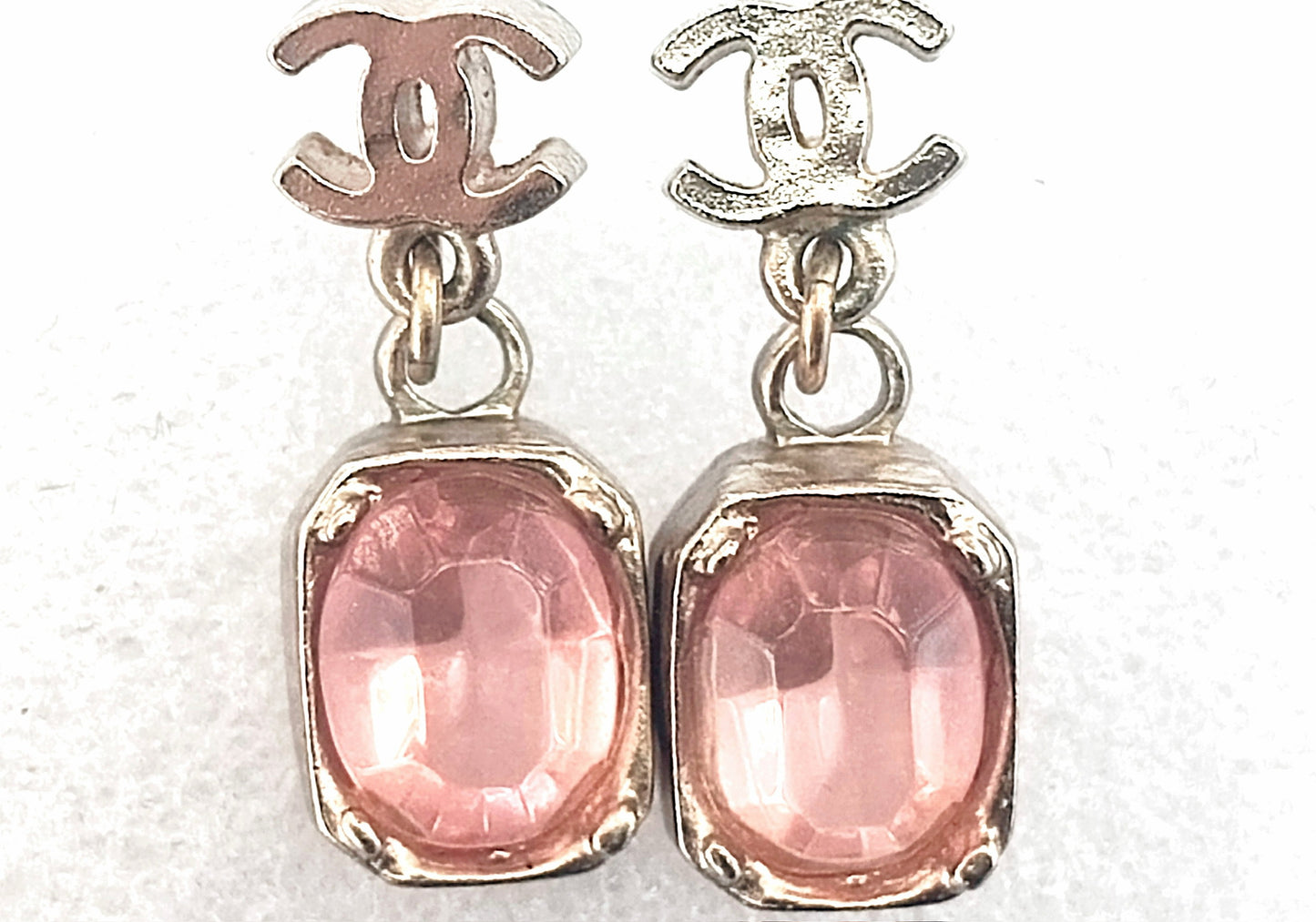 Chanel 2007 Pink Crystal CC Drop Earrings