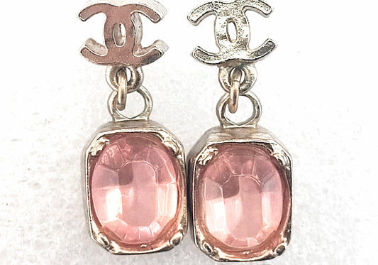 Chanel 2007 Pink Crystal CC Drop Earrings
