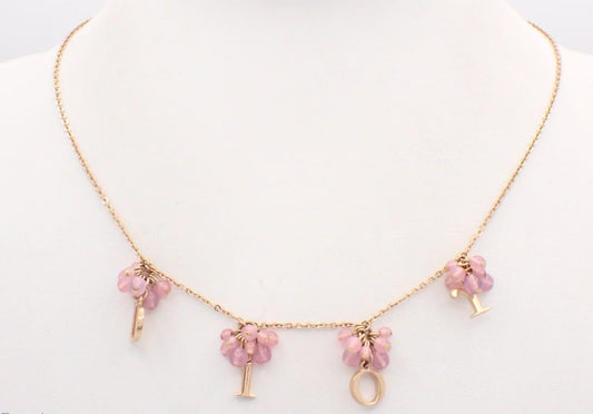 Vintage Dior Pink Crystal Charm Logo Necklace