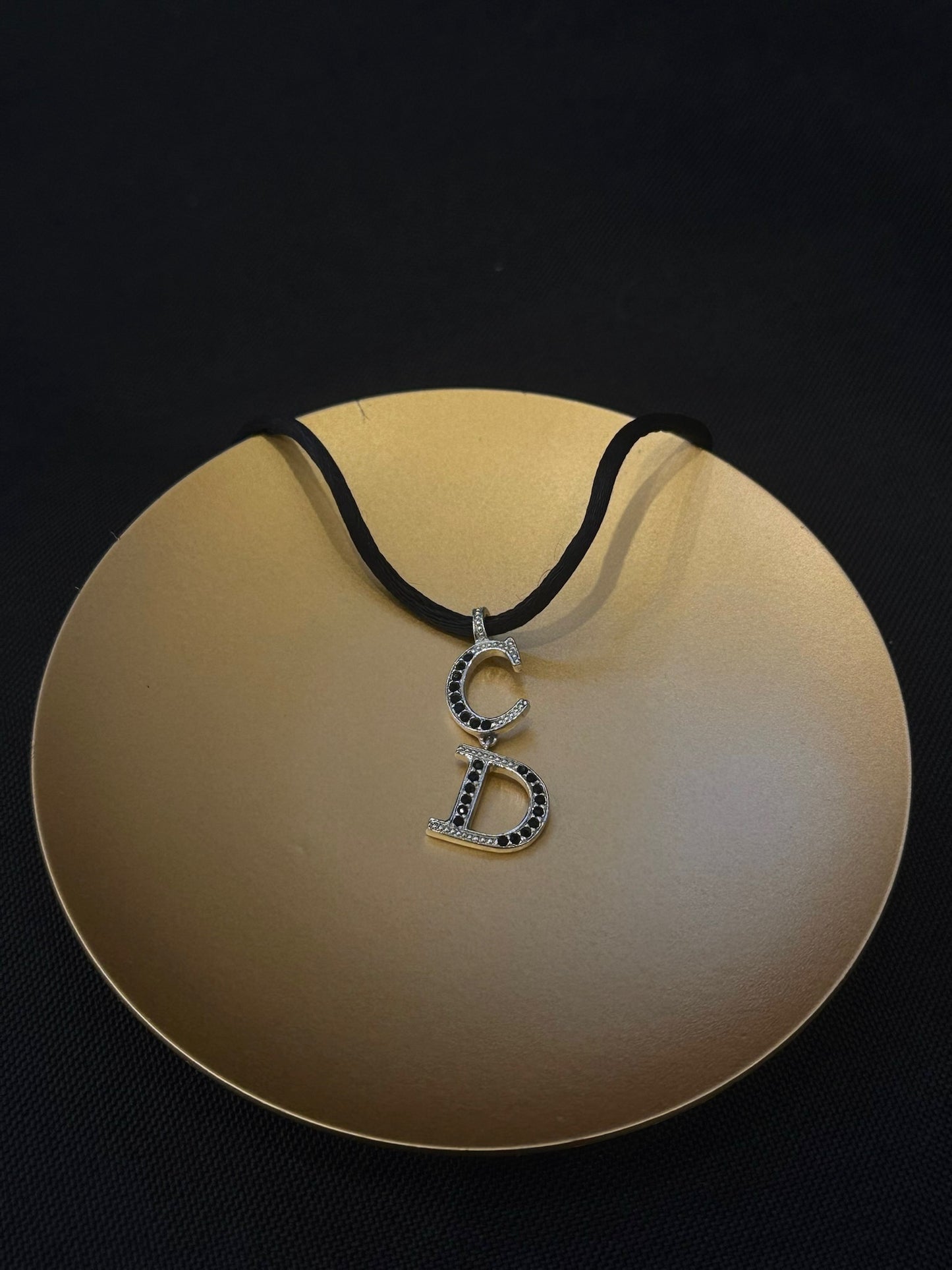 Vintage Dior Black Crystal CD Choker Necklace