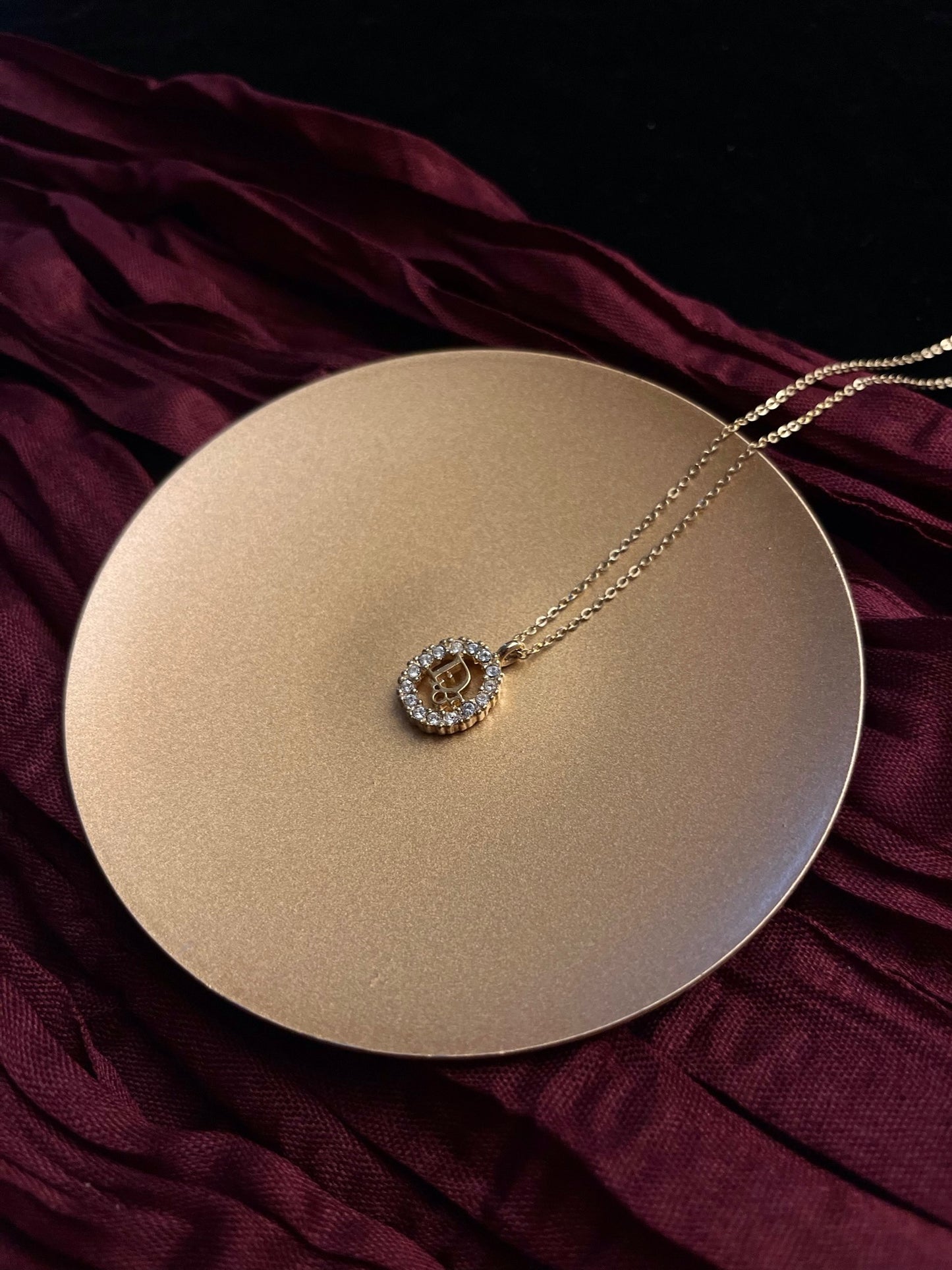 Vintage Dior Gold-Tone Vertical Crystal Logo Pendant Necklace