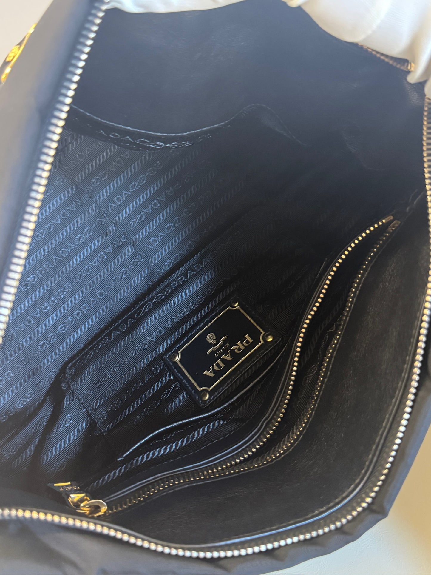 Prada Tessuto Leather and Nylon-Trim Handbag – Black