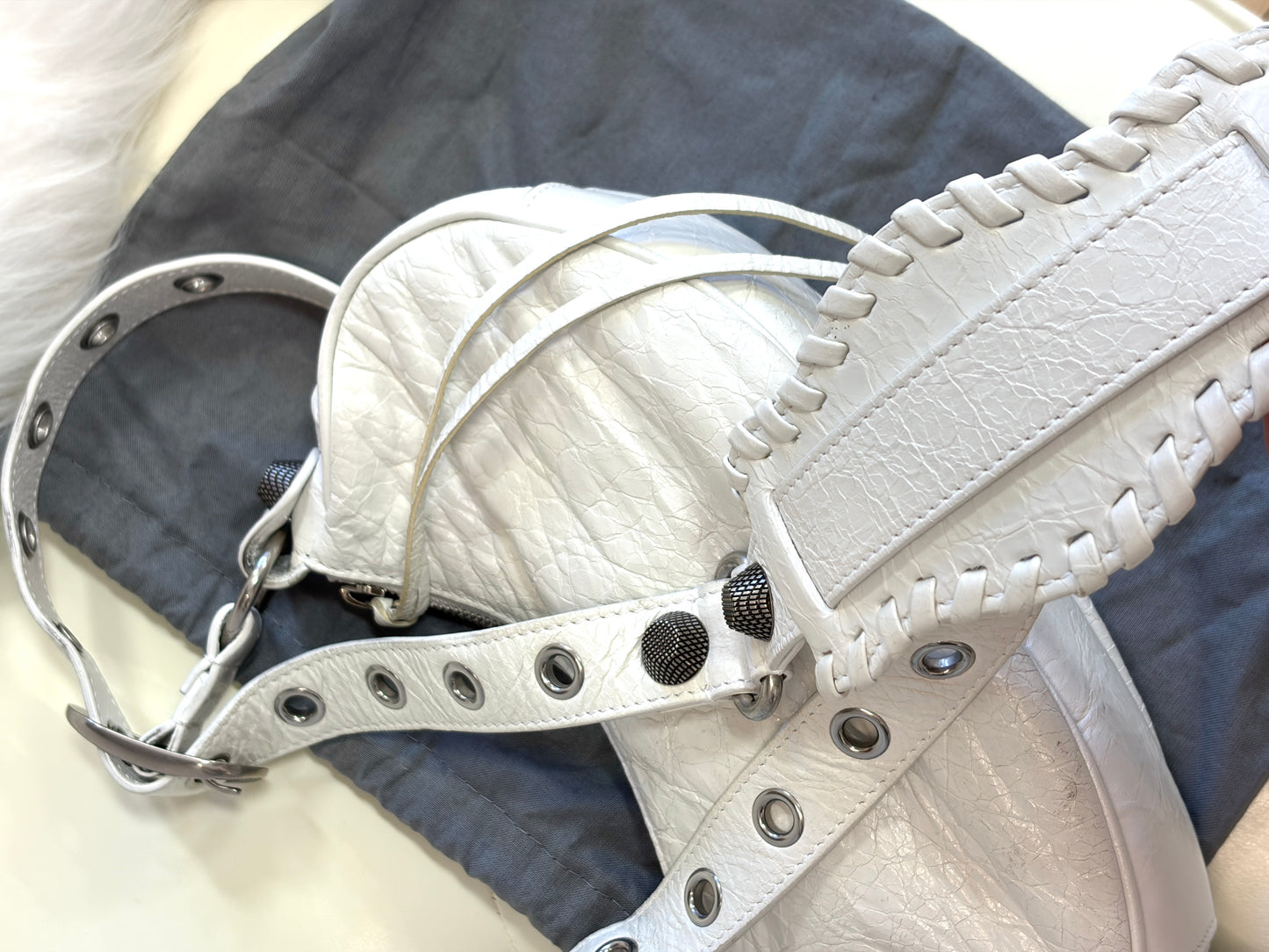 Balenciaga Motocross Small Shoulder Bag – White