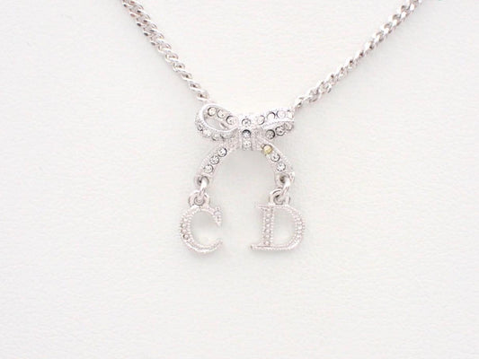 Vintage Dior Crystal CD Heart Charm Necklace – Silver Tone