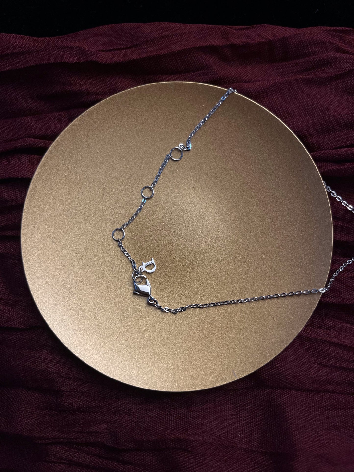 Dior Vintage Silver Heart & Rhinestone “D” Pendant Necklace