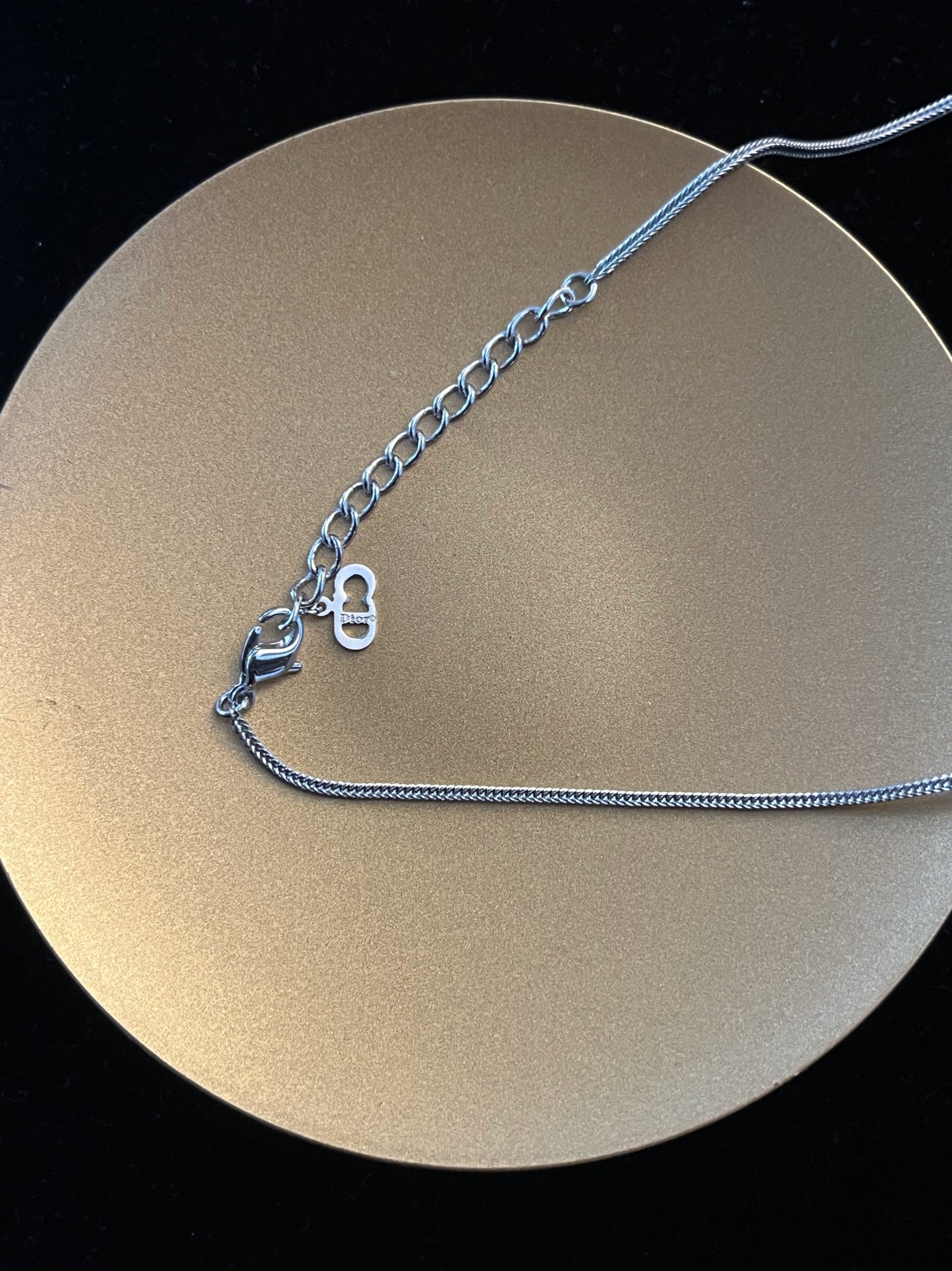 Vintage Dior Crystal Logo Pendant Necklace – Silver Tone