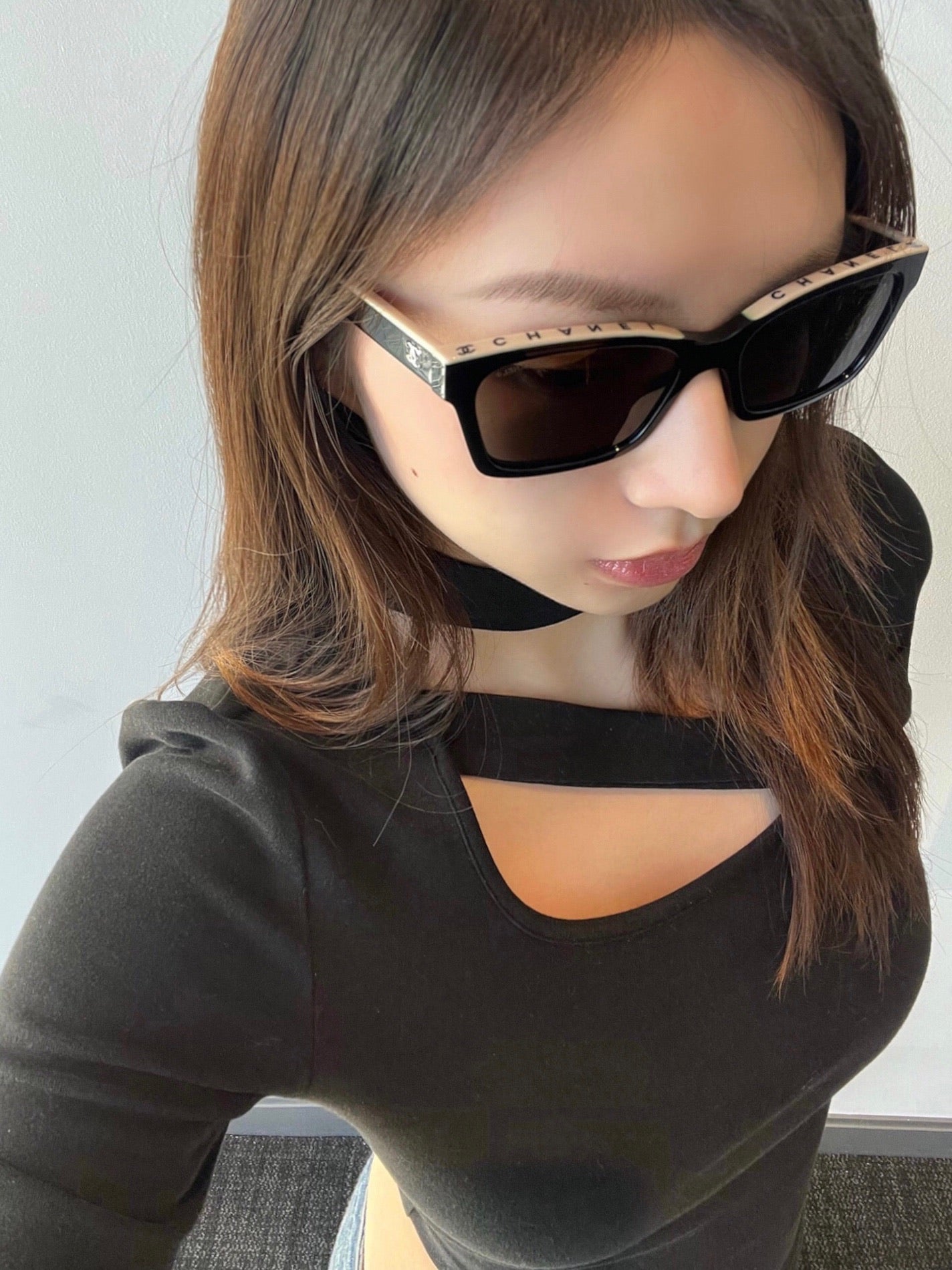 Chanel Vintage Black & Beige Two-Tone Logo Narrow Sunglasses