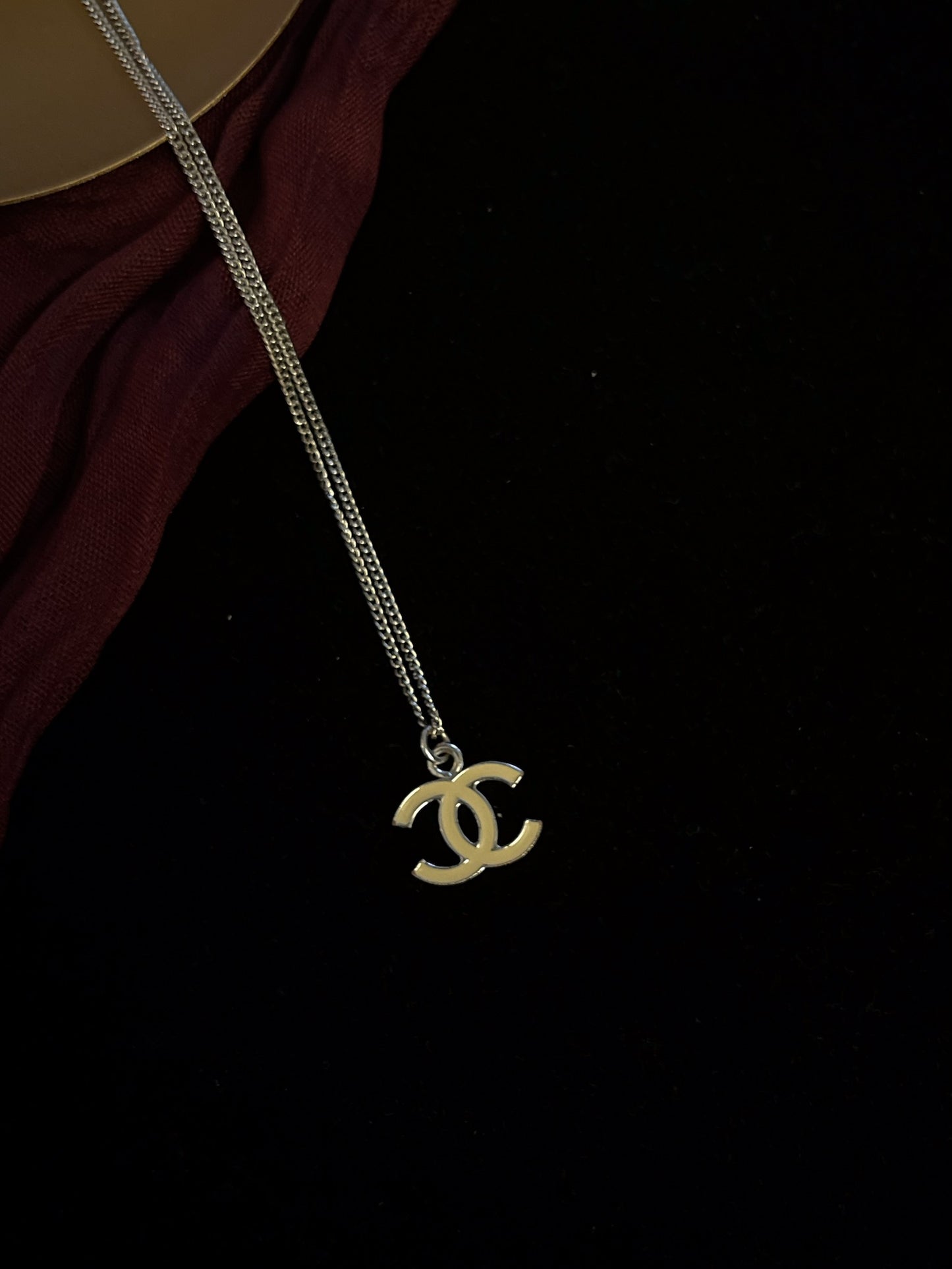Chanel 2005 Ivory Enamel Double-C Pendant Necklace in Silver-Tone