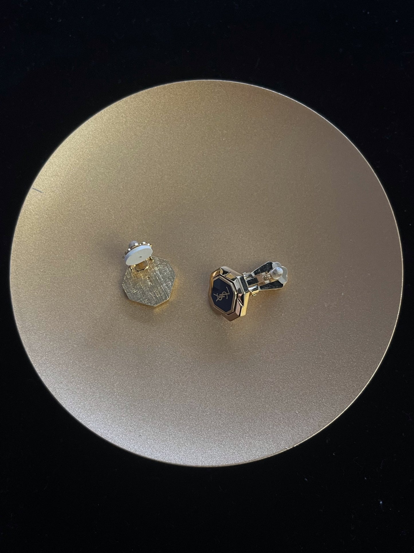 YSL Black & Gold Classic Logo Ear Clips