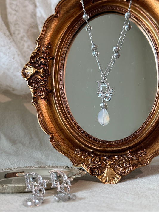 Dior Vintage Crystal "D" Pendant Necklace with Drop Charm