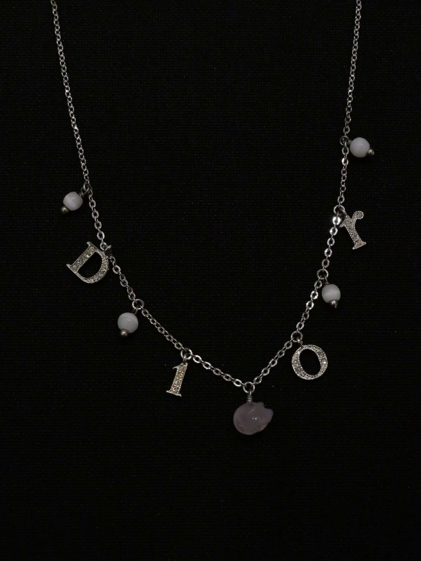 Vintage Dior Crystal Logo & Rose Charm Adjustable Choker Necklace