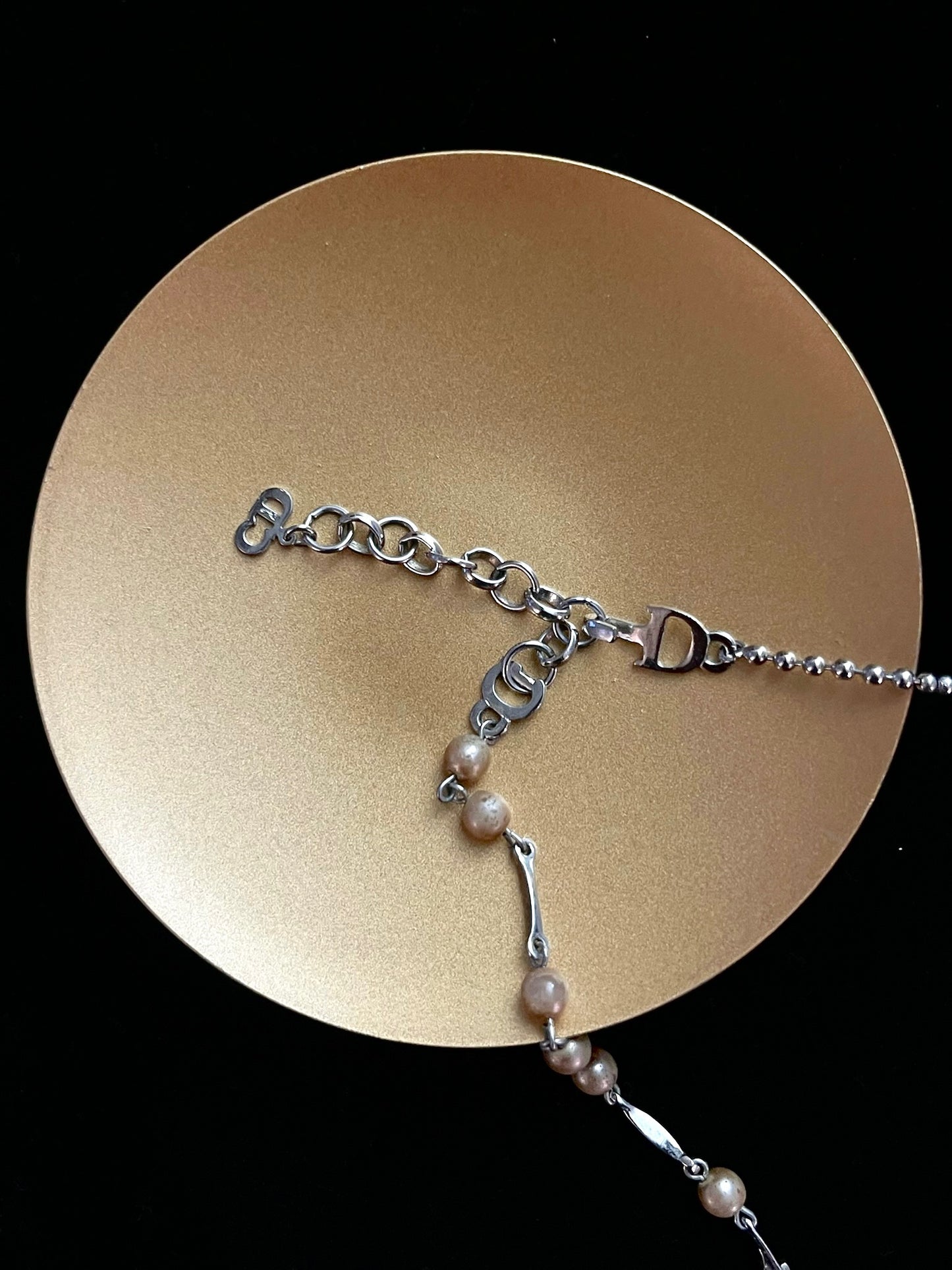 Dior Vintage Silver-Tone Bow & Pearl Choker Necklace