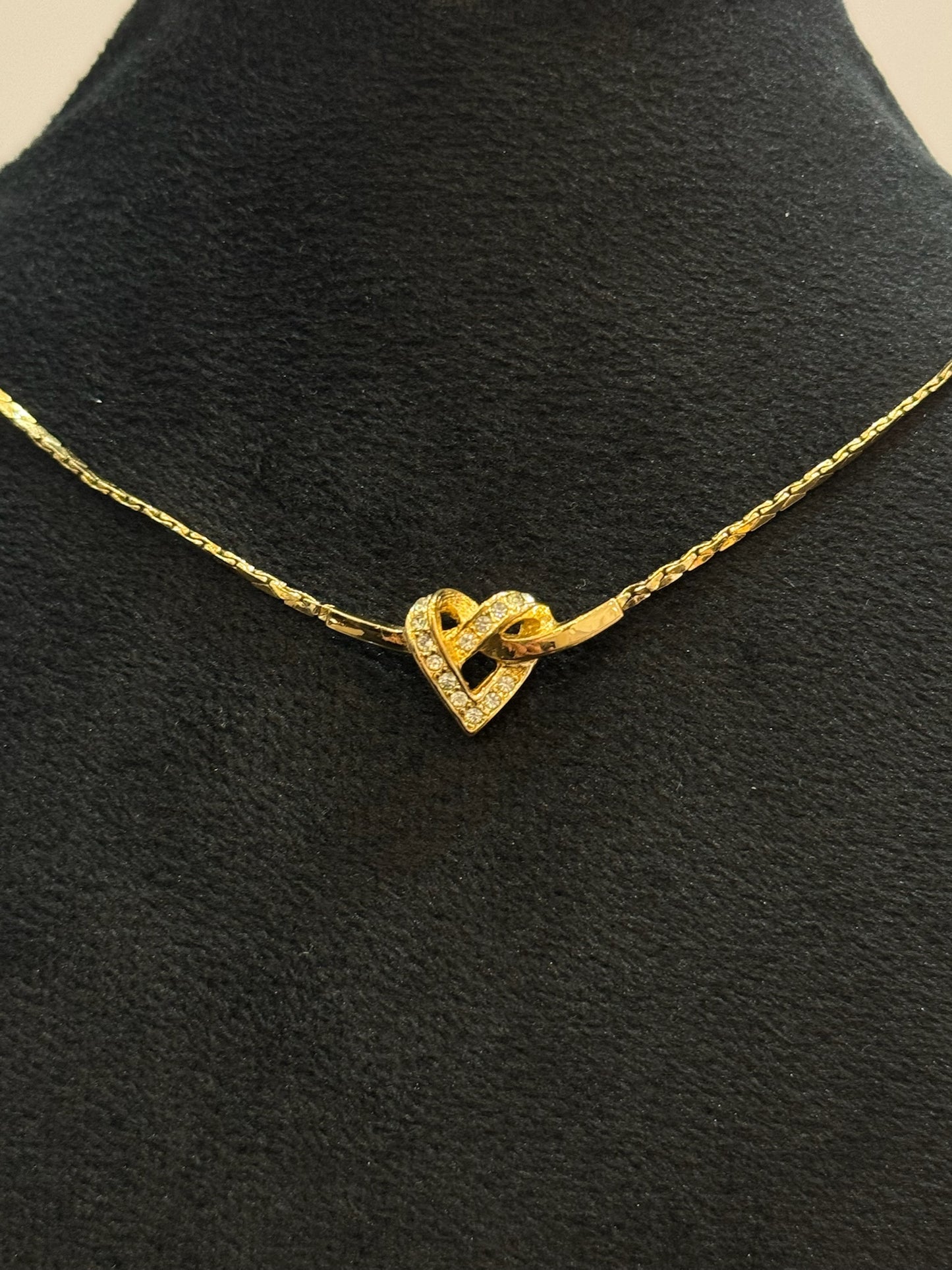 Vintage Dior Crystal Heart Gold-Tone Necklace