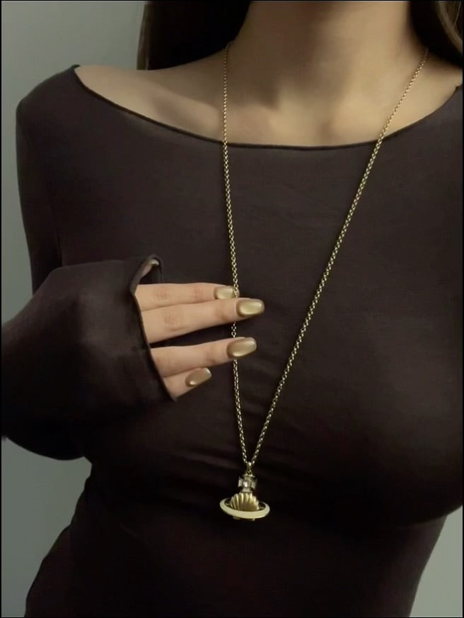 Vivienne Westwood Vintage Platinum-Tone Shell Orb Sweater Necklace