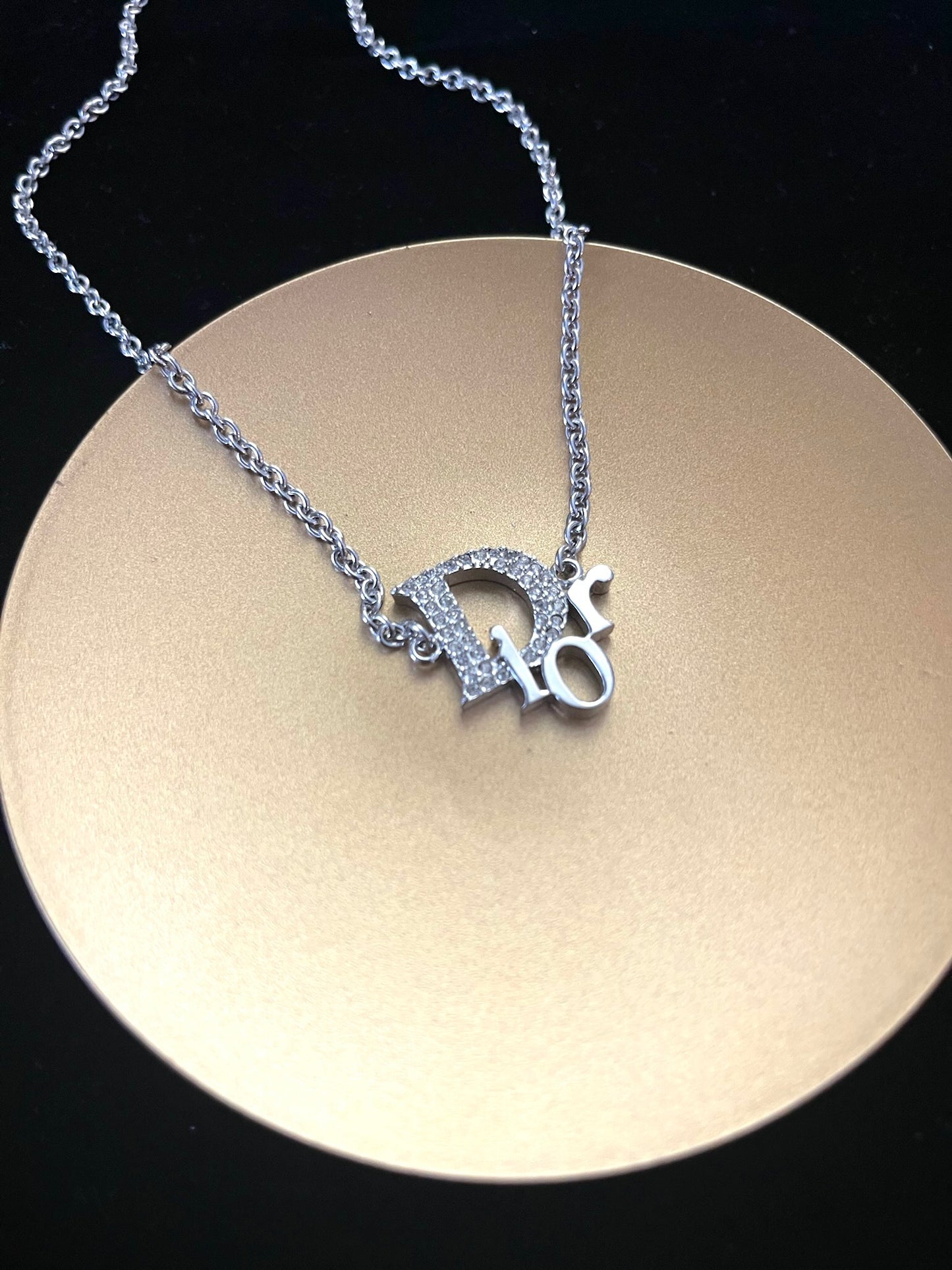 Vintage Dior D Logo Crystal Choker (Silver Tone)