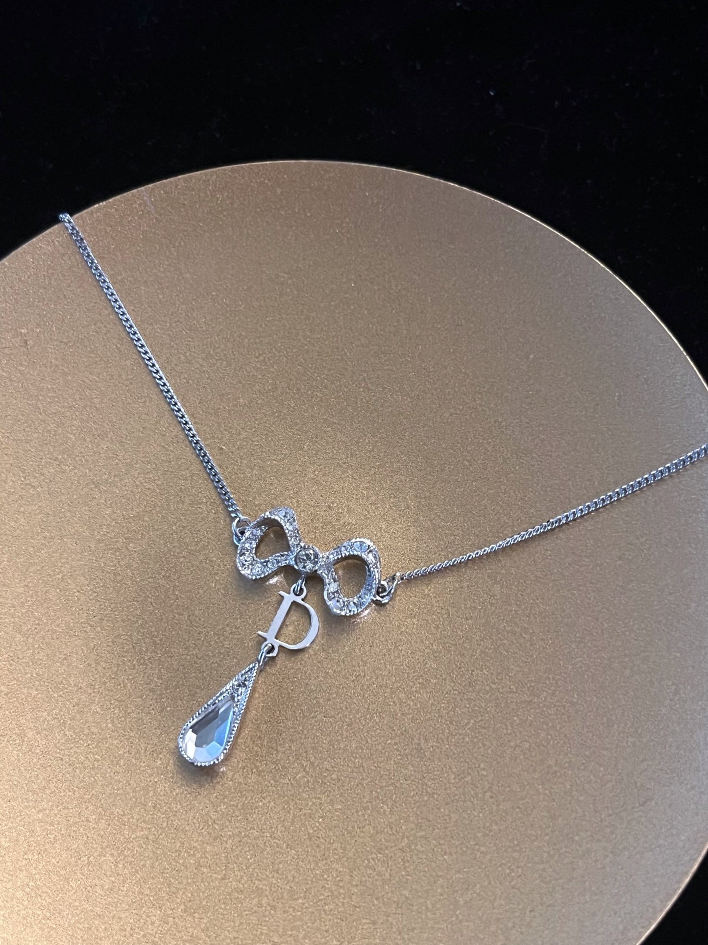 Vintage Dior Crystal Bow Drop Bracelet – Silver Tone