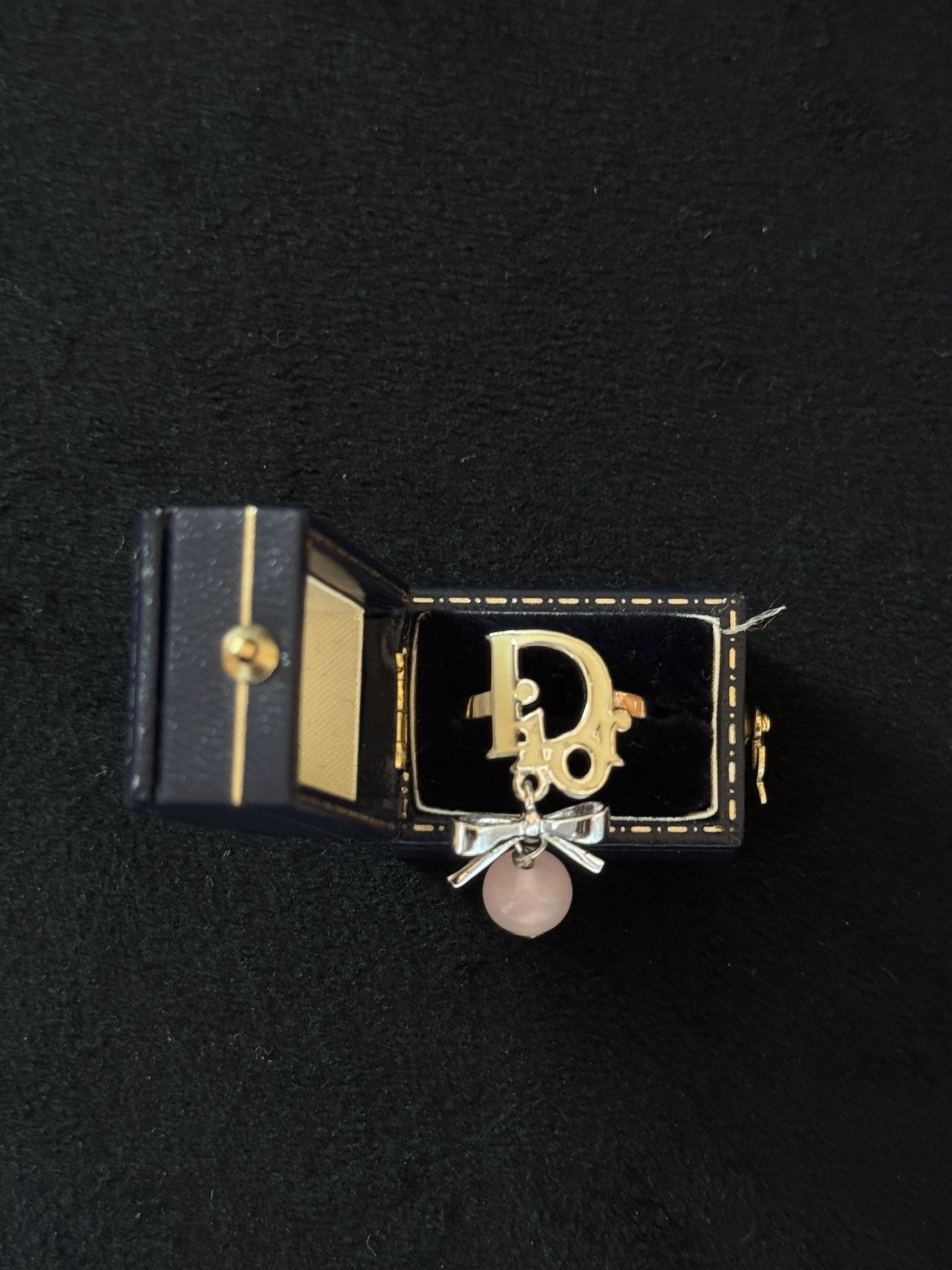 Christian Dior Bow & Rose Quartz Logo Ring