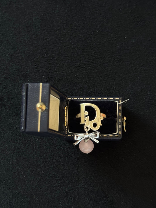 Christian Dior Bow & Rose Quartz Logo Ring